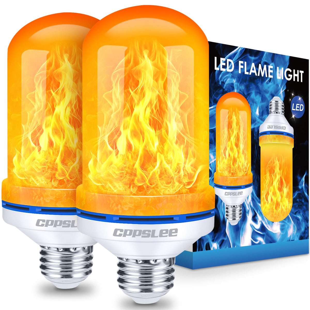Halloween Decorations Upgraded LED Flame Light Bulbs, 4 Modes Flickering Light Bulbs, E26 Base Fire Flame Bulb, Christmas Lights Patio Outdoor Indoor Home Decor (Yellow, 2 Pack)