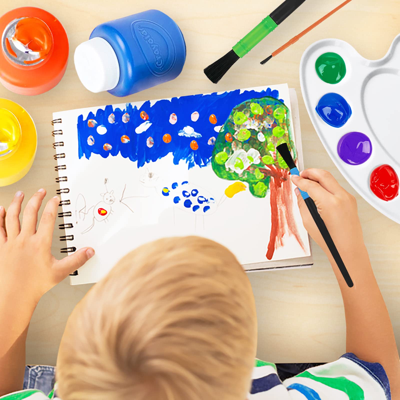 The Mega Deals Kids Painting Set, Washable Paint for Kids with Paint Cups and Toddler Paintbrushes, Non Toxic Washable Finger Paints 2 oz Each, Gifting Bundle Toddler Painting Supplies