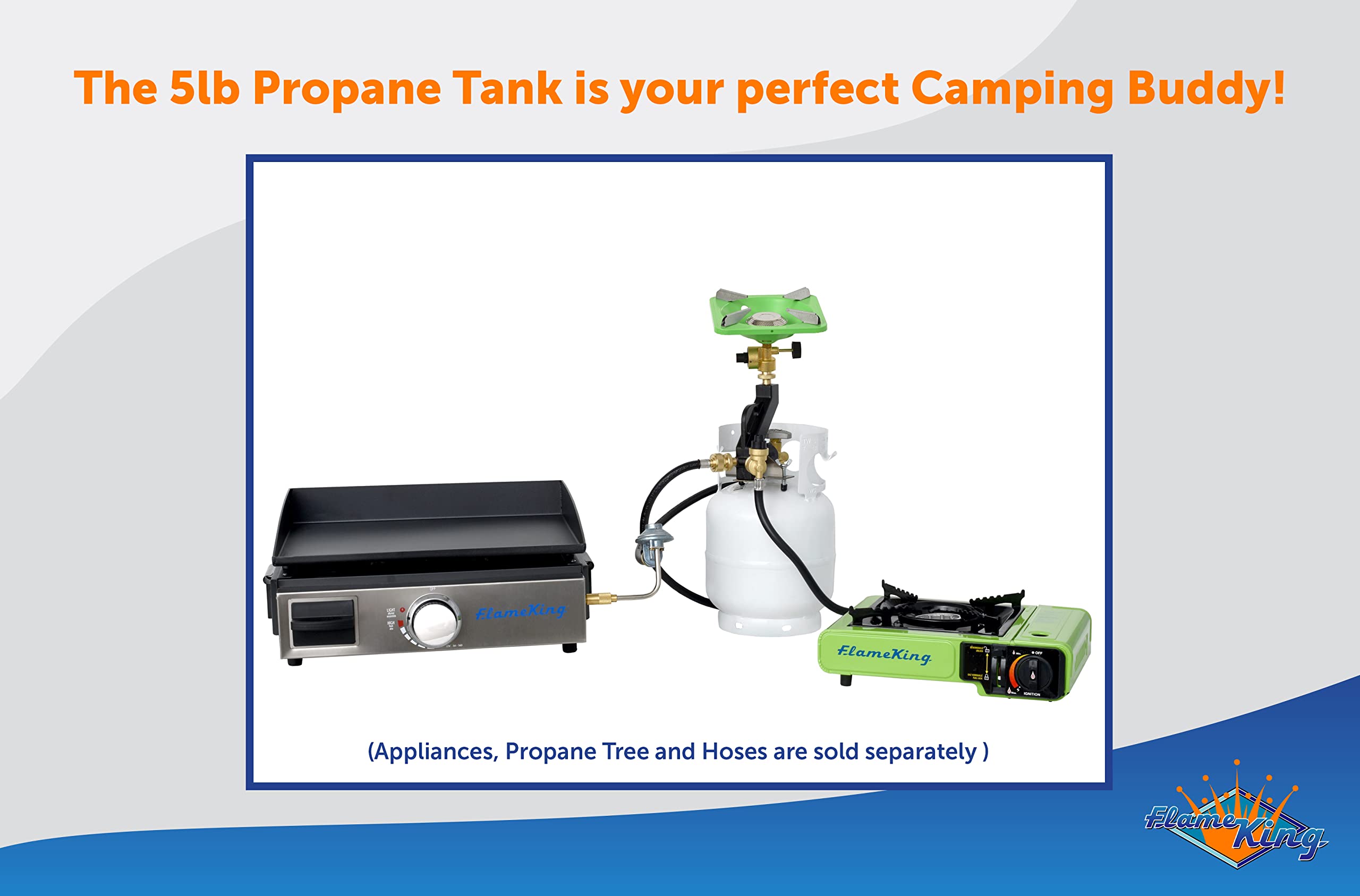 FLAME KING YSN5LB 5 Pound Propane Tank Cylinder, Great For Portable Grills, Fire Pits, Heaters And Overlanding, White