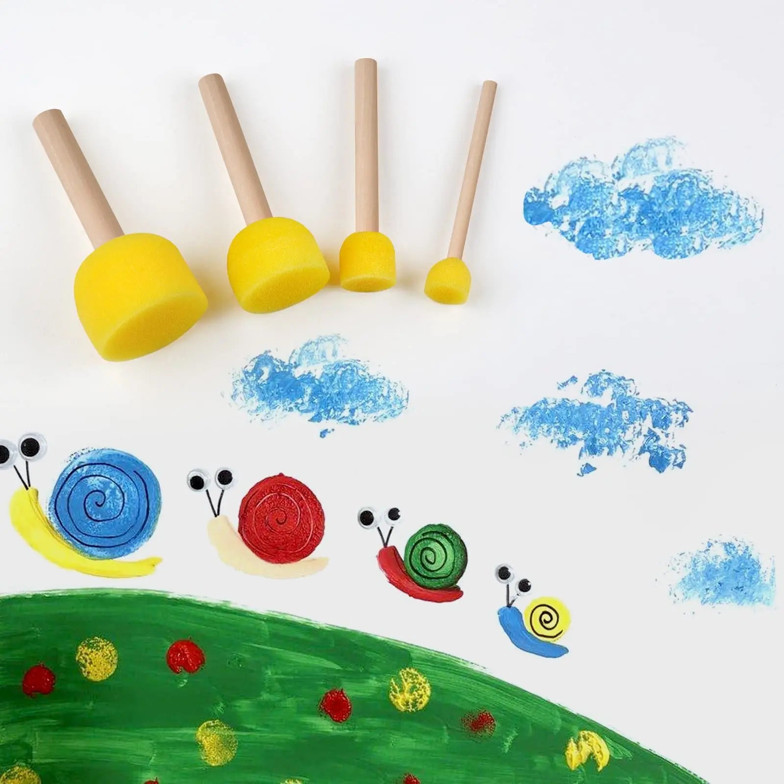 30 Pcs Round Sponges Brush Set, Round Sponge Brushes for Painting, Paint Sponges for Acrylic Painting, Painting Tools for Kids Arts and Crafts (4 Sizes)
