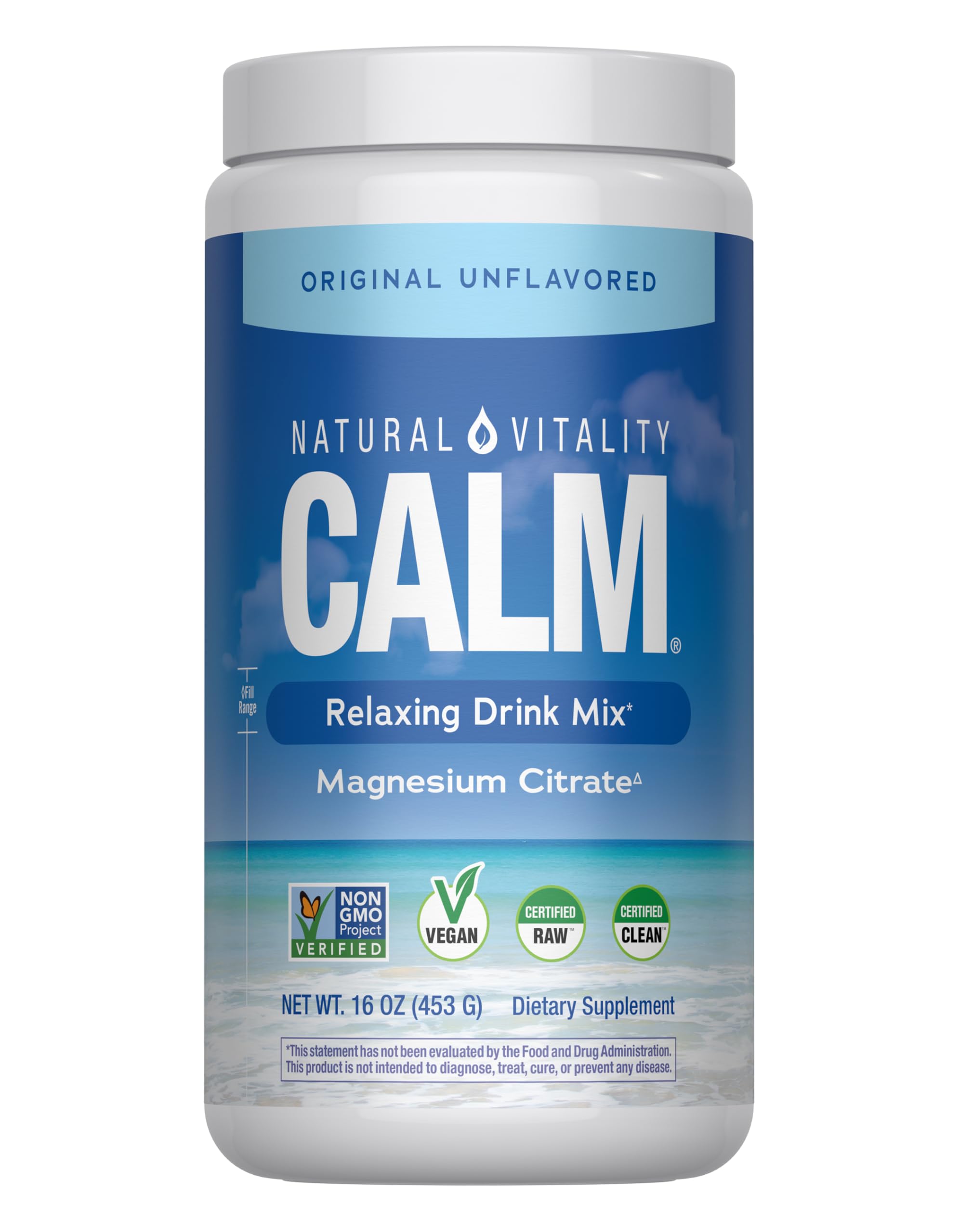 Natural Vitality Calm, Magnesium Supplement, Anti-Stress Drink Mix Powder, Gluten Free, Vegan, & Non-GMO, Original Unflavored, 16 oz