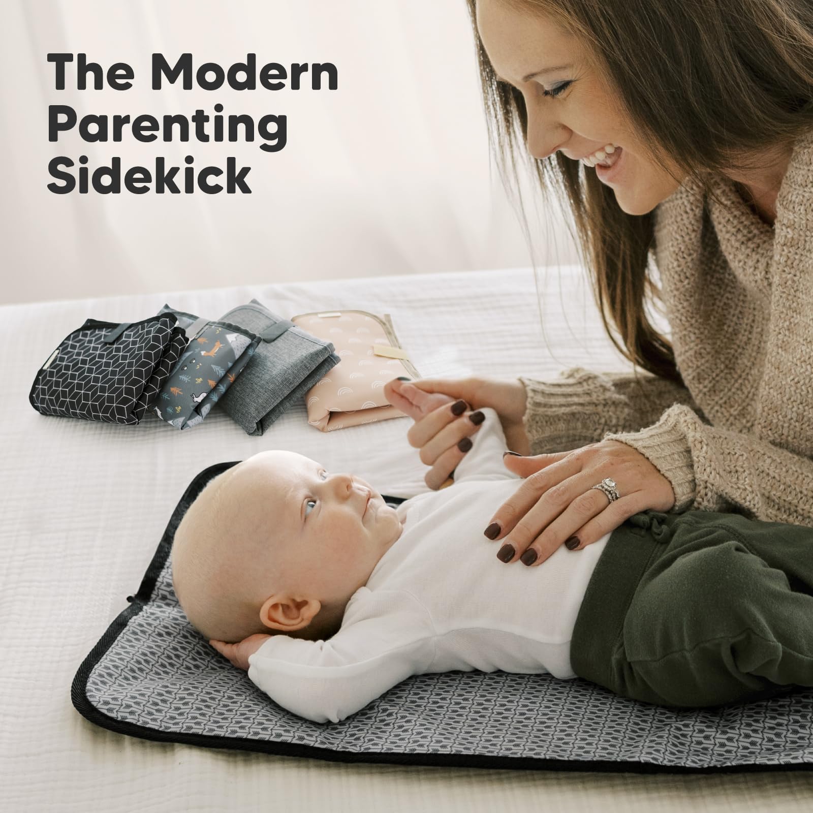 KeaBabies Portable Diaper Changing Pad, Easy Wipe Clean - Foldable Waterproof Baby Changing Mat for Diaper Bag, Compact, Lightweight, 25x13 Newborn, Infant, Baby Changer Travel Essential (Black Geo)