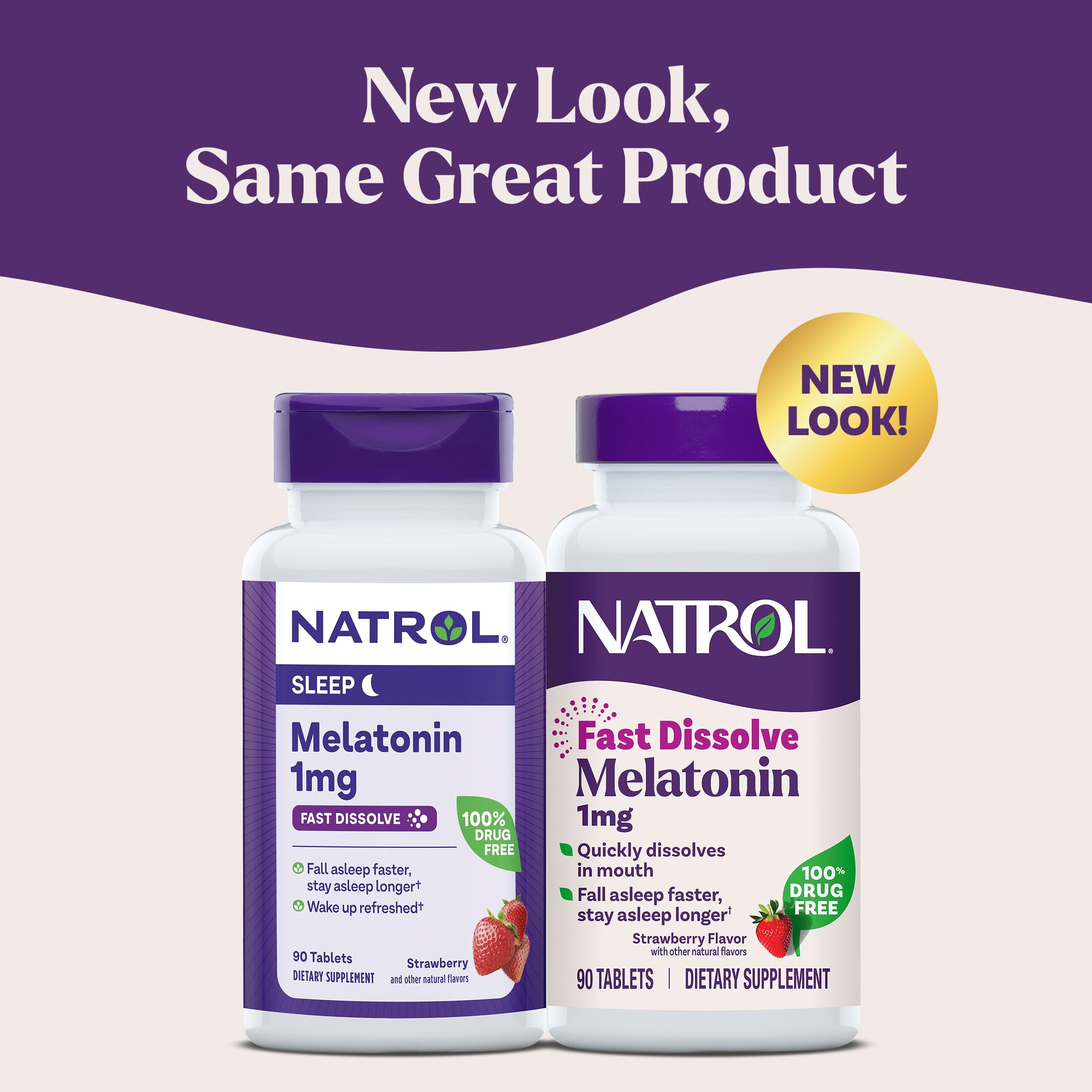 Natrol Fast Dissolve Melatonin 1 mg, Melatonin Supplements for Restful Sleep, Sleep Support for Adults, 90 Strawberry-Flavored Tablets, Up to a 90 Day Supply