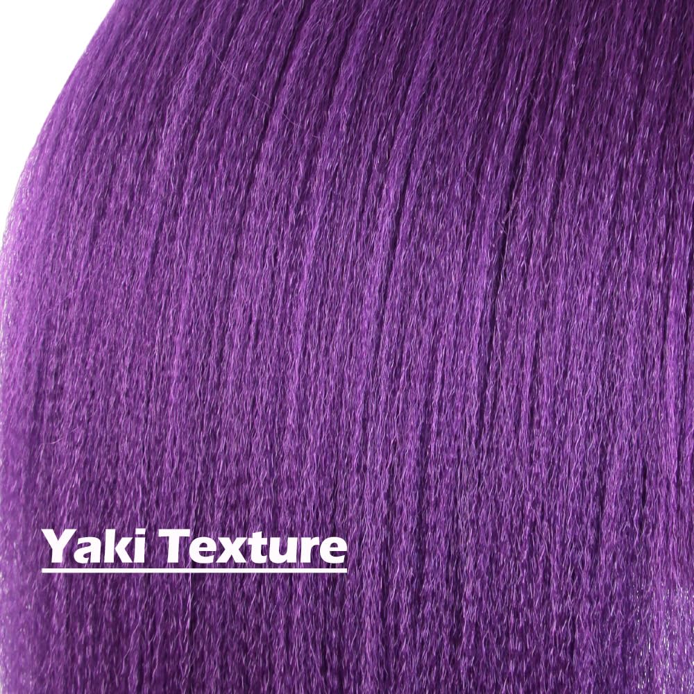 WUDAS Purple Braiding Hair 24 Inch Long Pre Stretched Hair Straight Yaki Texture Synthetic Hair Extensions Softness, 2 Packs