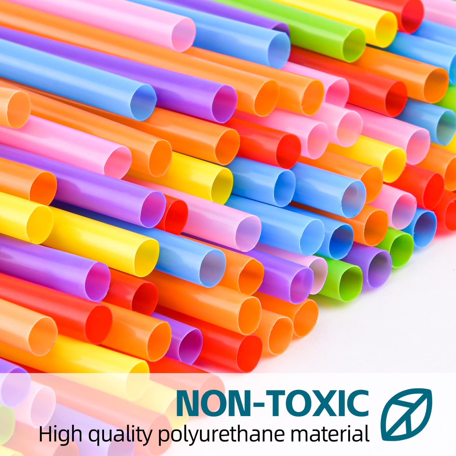 SONGNASS 100PCS Flexible Plastic Straws, Colorful Disposable Bendy Party Fancy Straws12.8inch Extra Long Straws Party Decorations