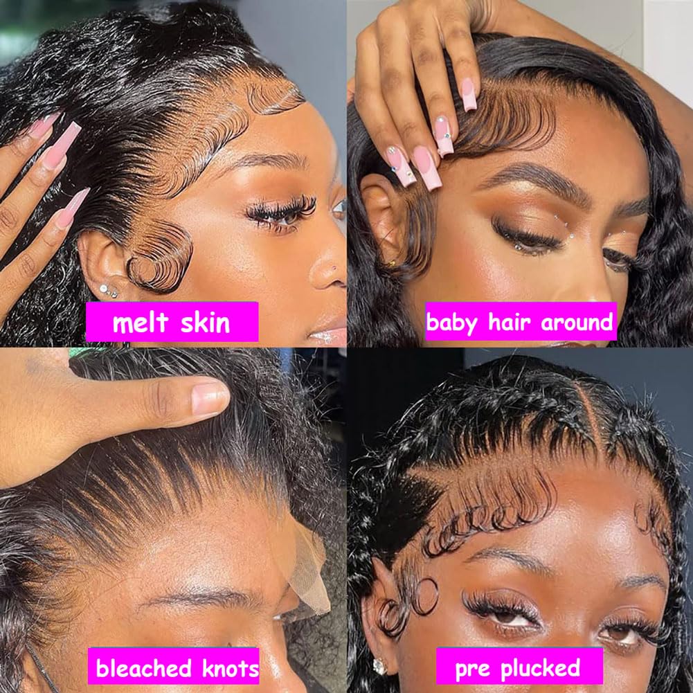 Rozilo Aomllute 30 Inch Deep Wave Lace Front Wigs Human Hair 200 Density 13x4 HD Lace Frontal Wigs Human Hair Pre Plucked Deep Curly Glueless Wigs Human Hair for Women Natural Black