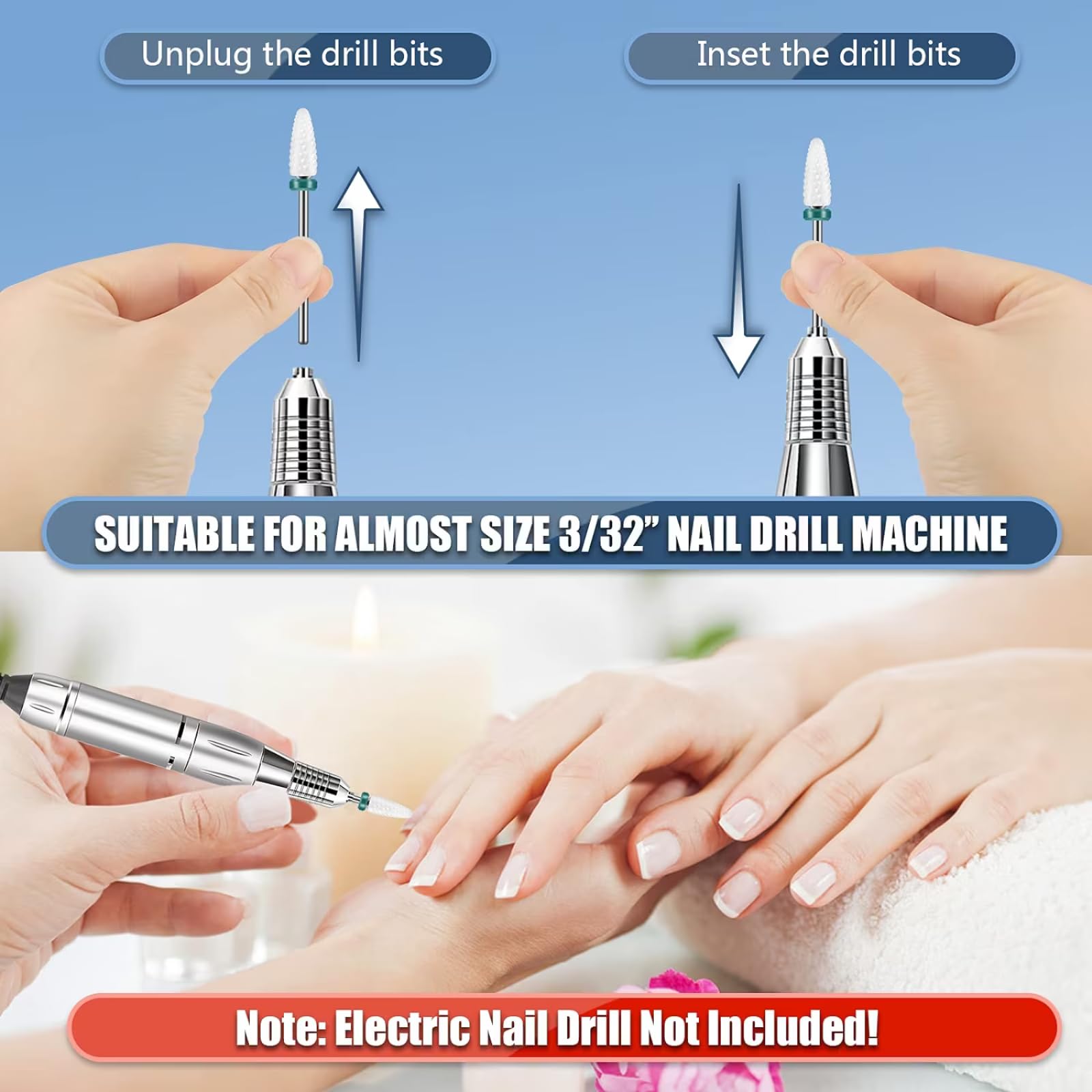 Depvko 13PC Nail Drill Bits Set, Drill Bits for Nails, 3pcs Tungsten Carbide Drill Bits+ 3pcs Ceramic Efile Nail Drill Bits+ 6pcs Cuticle Drill Bits+ 1pcs Brush, 3/32 inch Nail Bits for Nail Drill