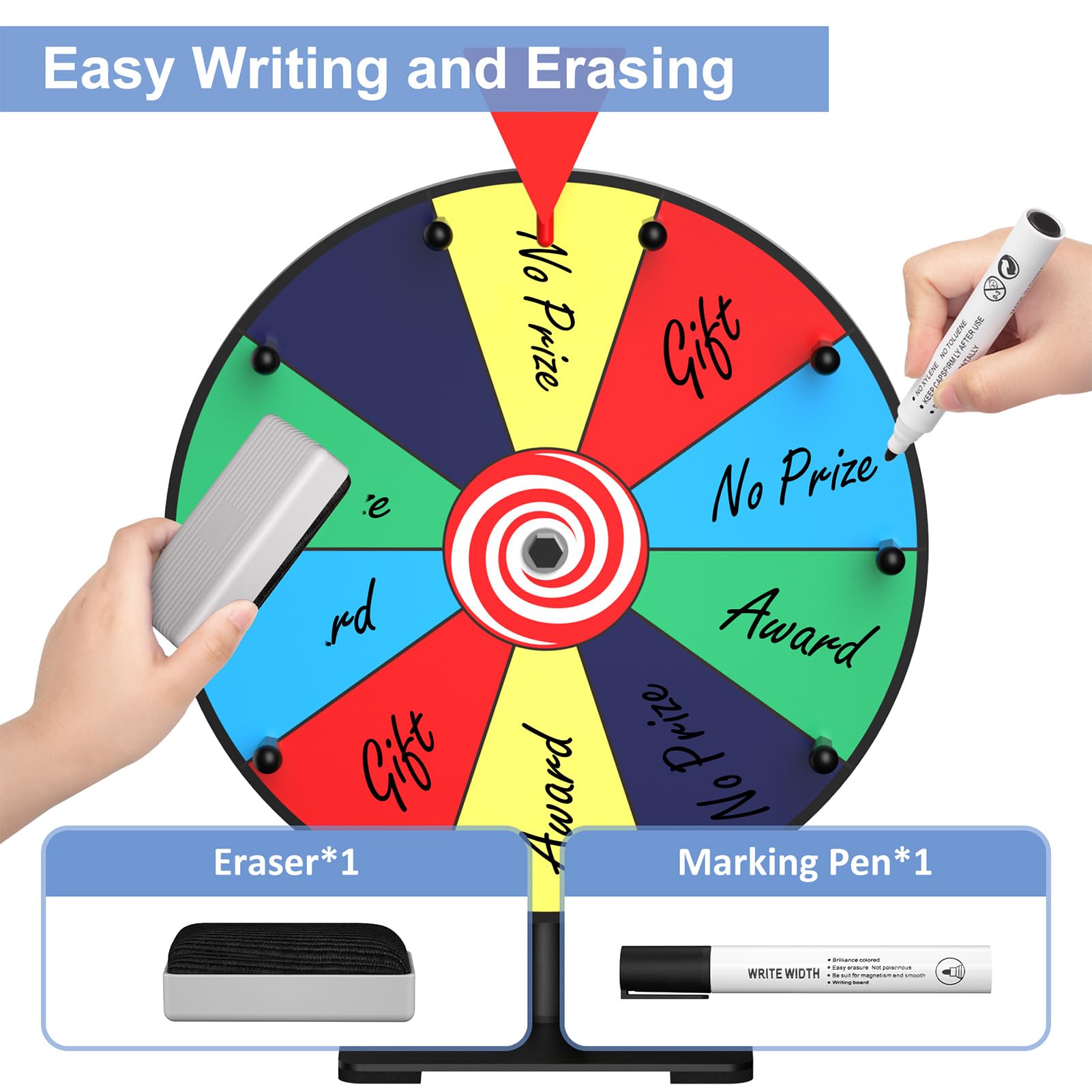 Prize Wheel, 12 Inch Spinning Wheel for Prizes, 10 Slots Color Prize Wheel Spinner with Stand, Table Spinning Wheel, Spin Wheel for Trade Shows, Carnivals, Spin The Wheel Game for Home Game