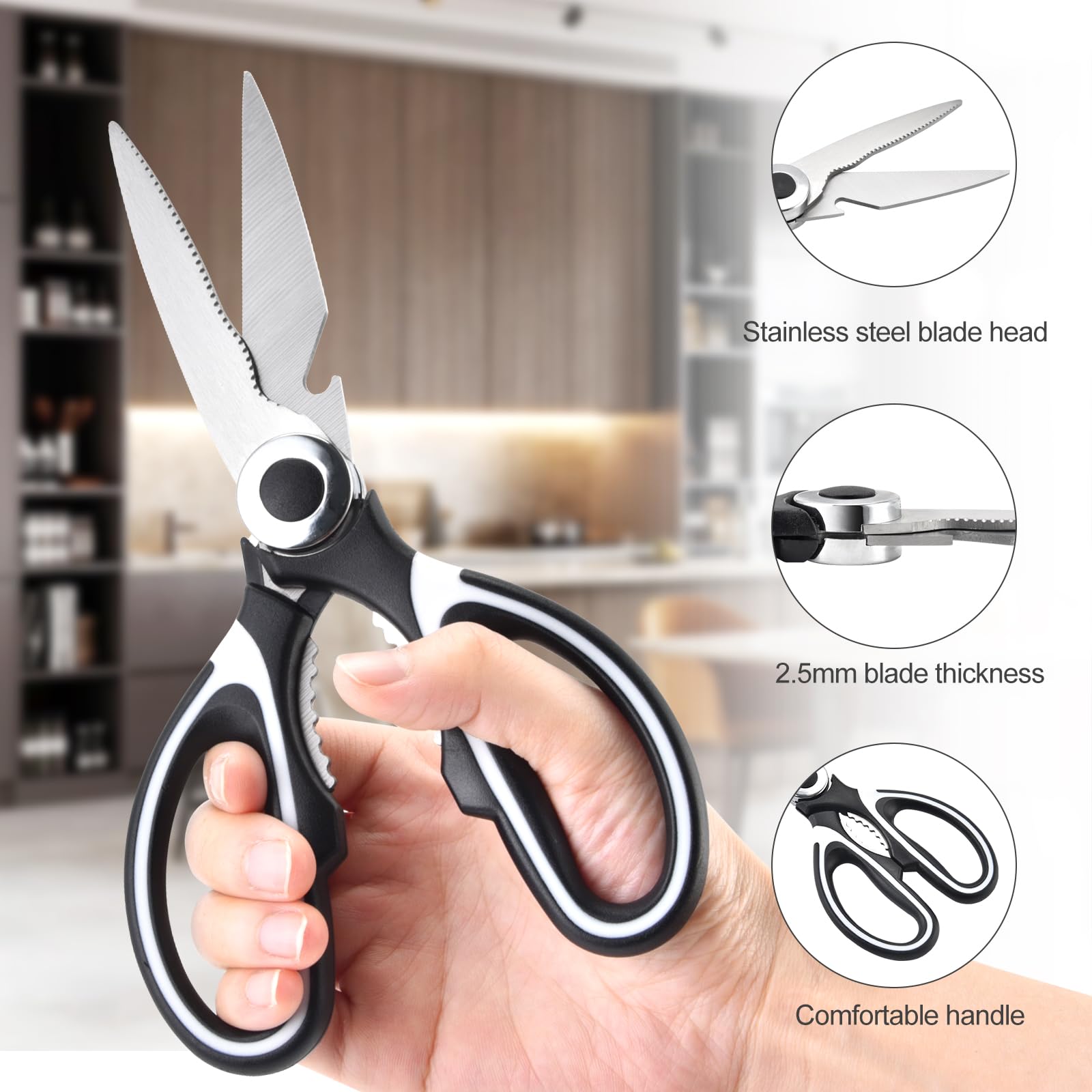 OMDAR Kitchen Scissors All Purpose 3 Pack - Heavy Duty Stainless Steel Cooking Shears for Cutting Meat, Food, Fish, Poultry Multipurpose Sharp Sissors for Dishwasher Safe