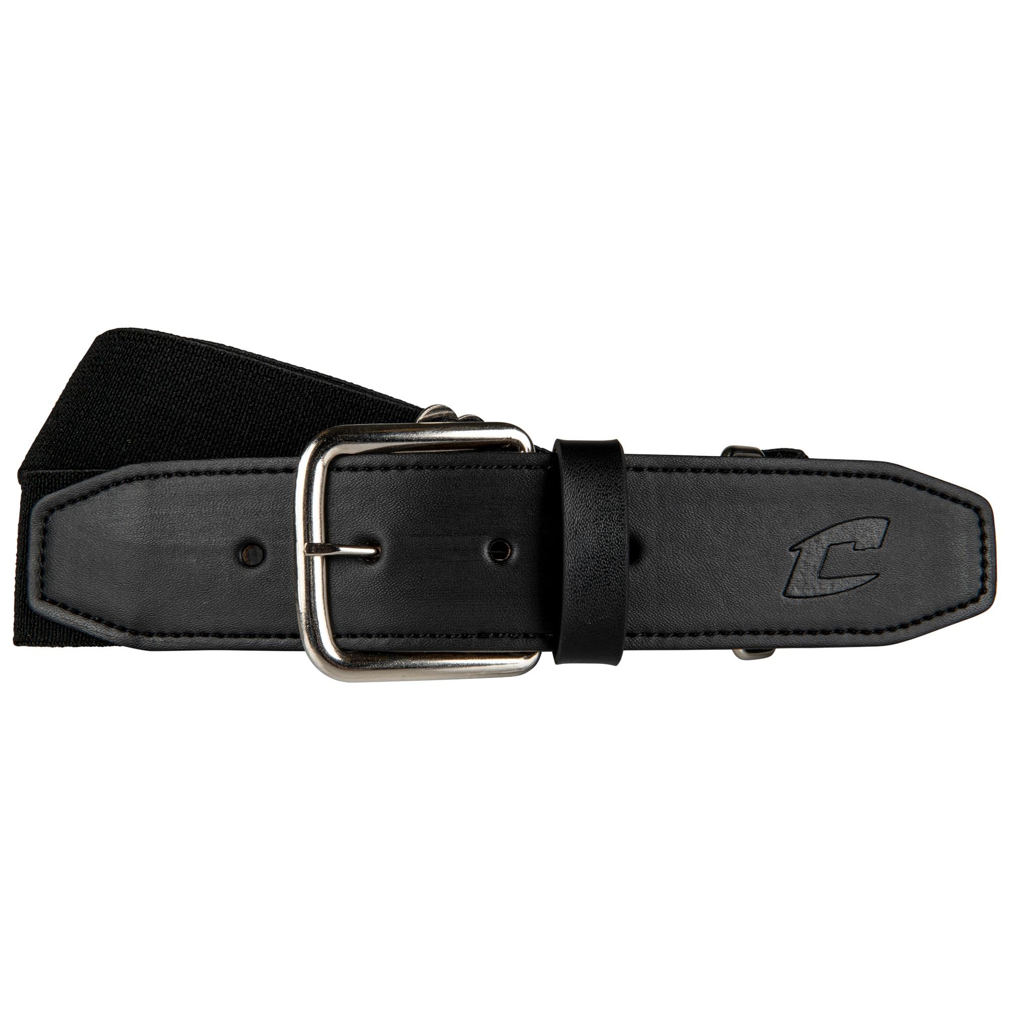 CHAMPRO Standard Baseball Belt with Leather Tab, Black, Unisex-Adult