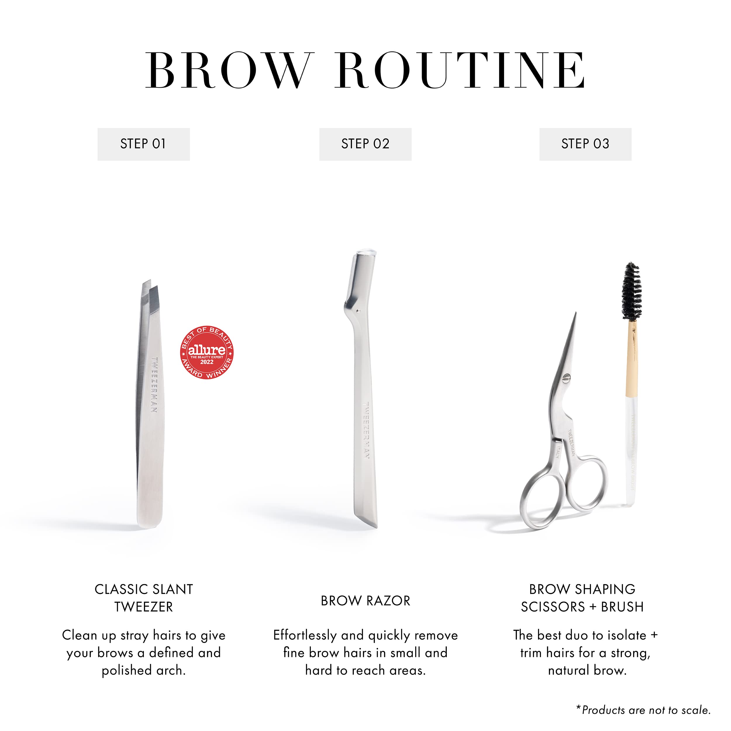 Tweezerman Brow Shaping Scissors and Brush - Stainless Steel Eyebrow Trimming Scissors for Women and Men