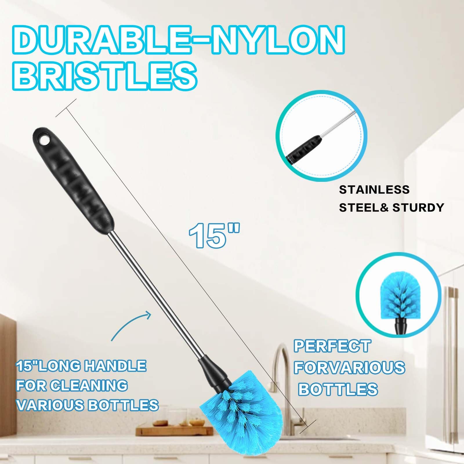 Water Bottle Cleaner Brush，Bottle Brush Tube Cleaning Lab Set with Long Handle，for Cleaning Beer Bottles, Wine Bottles,Bong，Straw Cleaner ，Crevice Cleaning，Straw Cleaner，Baby Bottle