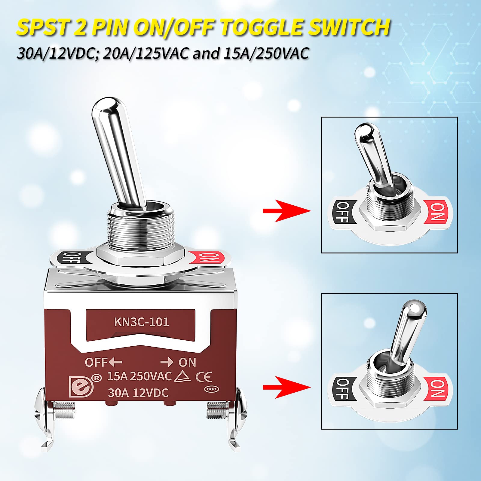 Joinfworld Marine Toggle Switch 12V DC 30A Waterproof Toggle Switch 250V AC 15A Heavy Duty with Weatherproof Boot Cover SPST ON/Off 2 Pin for Auto Car Truck Boat -4Pcs