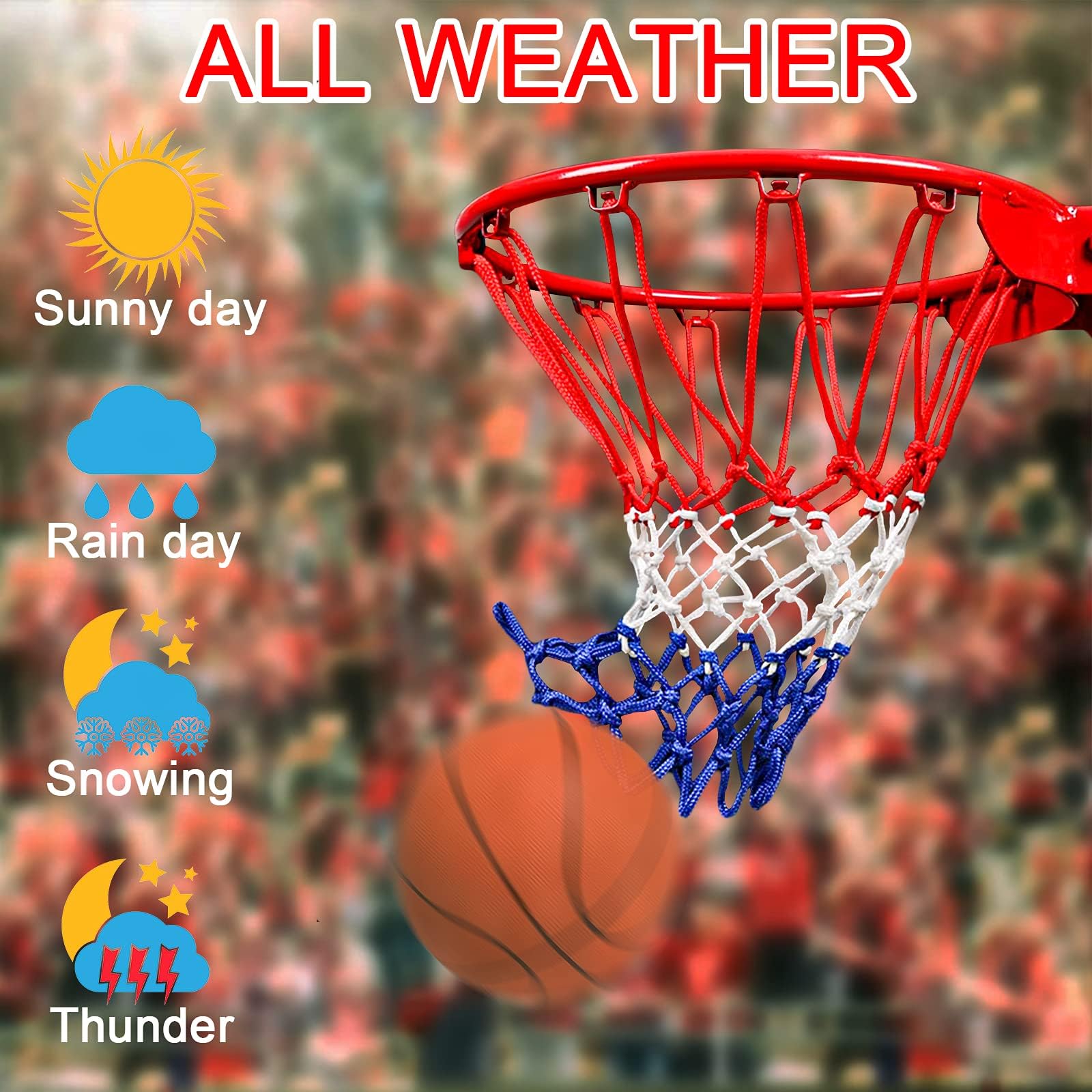 NEIJIANG Basketball Net Replacement, 2025 Upgrade Thick Professional Basketball Nets Heavy Duty Outdoor, All Weather Anti Whip Color Never Fade -12 Loops (Red White Blue)