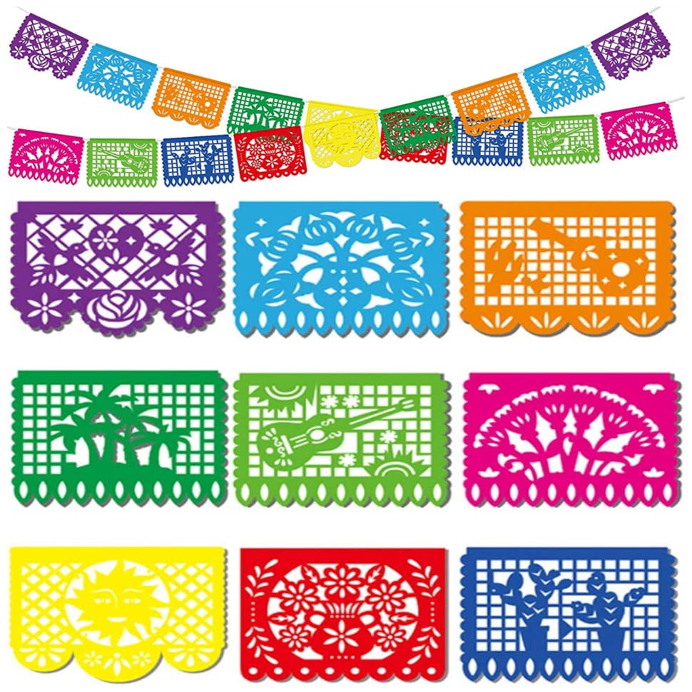 DomeStar Mexican Party Decoration, 18 Feet Plastic Papel Picado Fiesta Banner Cinco de Mayo Garland for Mexican Birthday Party Supplies
