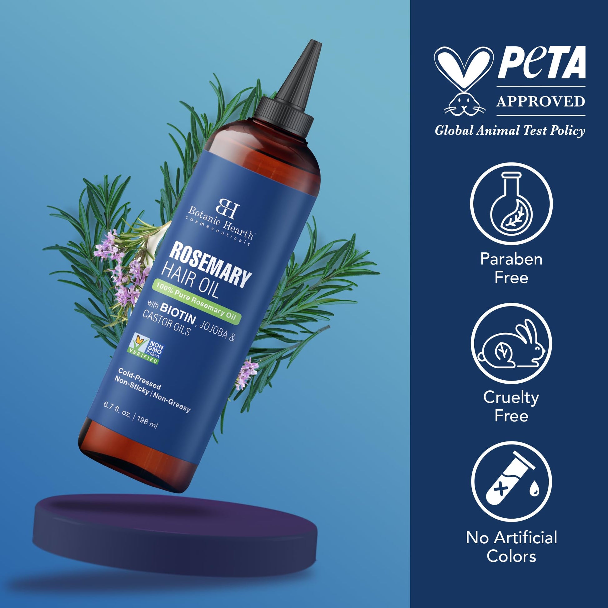 Botanic Hearth 100% Pure Rosemary Oil For Hair Growth (6.7 fl oz)| Infused with Biotin, Jojoba & Castor Oil | Hair Oil Repairs Dry Damaged Hair, Strengthening, Healthier Hair- Hair Tonic