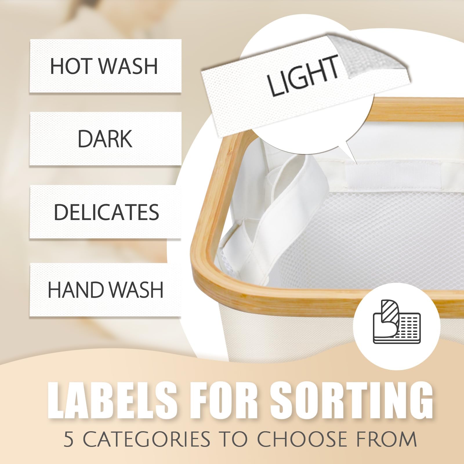 Laundry Basket with Lid, 145L Extra Large Laundry Hamper 3 Section Dirty Clothes Hampers for Laundry with Removable Laundry Bags, Laundry Sorter for Bedroom, Laundry Room, Beige