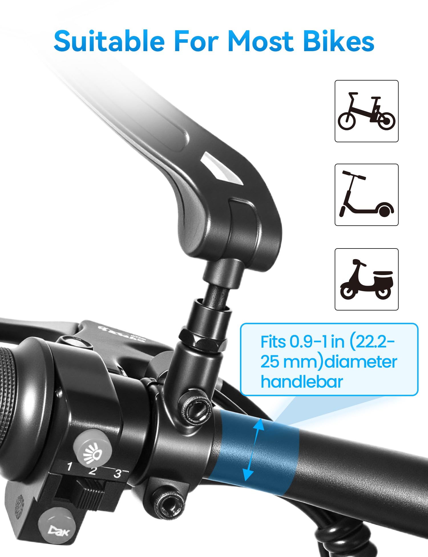 Bike Mirror Handlebar Mount 360° Adjustable 2pcs, Bike Accessories Bicycle Mirrors for Handlebars with Scratch Resistant Glass, E Bike Rear View Mirror for Scooter, Motorcycle