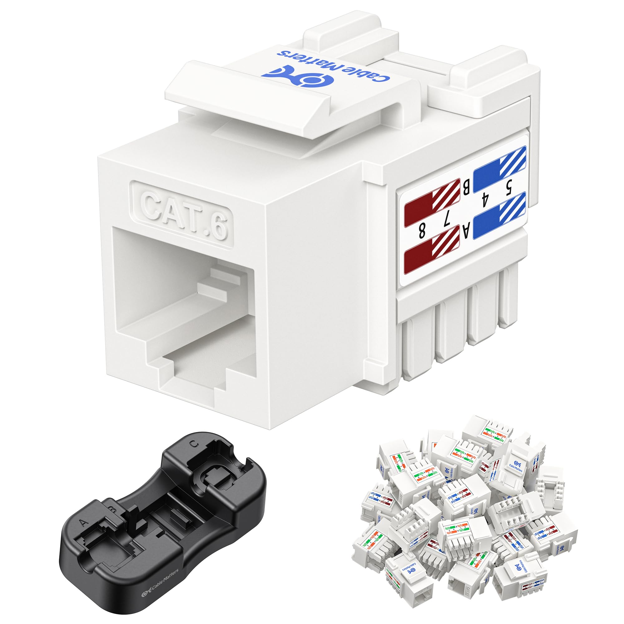 Cable Matters [UL-gelistet] 25er-Pack 10 Gbit/s Cat6 Keystone-Buchsen, RJ45 Keystone-Buchsen, Ethernet Keystone-Buchsen in Weiß mit Keystone-Anschlussrahmen für Patchpanel und Wanddose