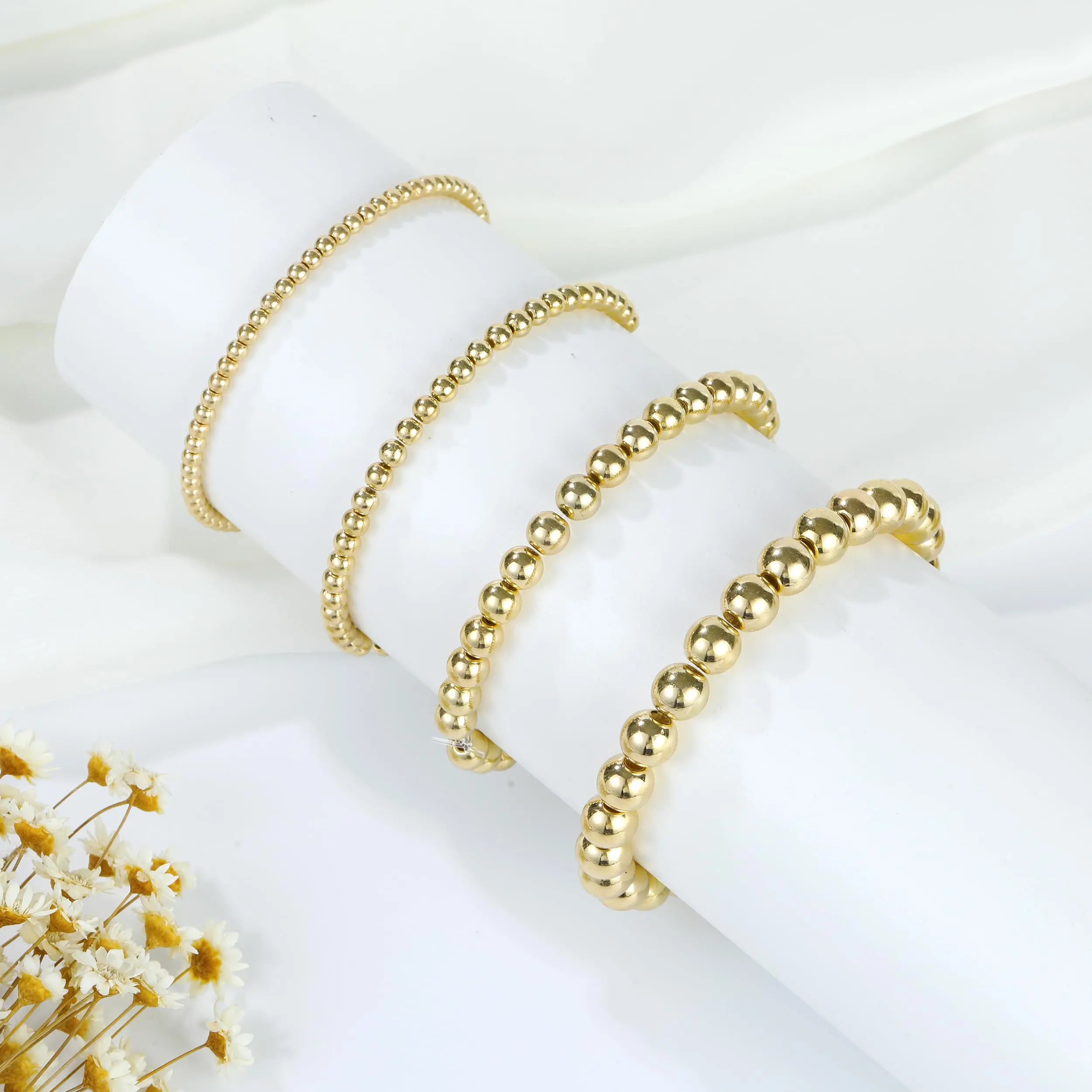 1100 Pcs Gold Beads Smooth Round Beads 3/4/6/8mm Gold Spacer Loose Ball Bead Kits Gold Filled Beads for Bracelet Jewelry Making