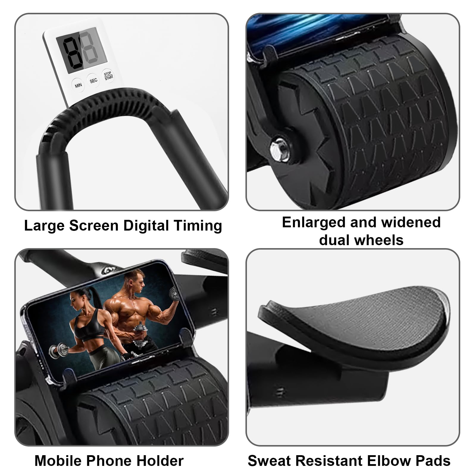 Bersauji 2025 New Ab Roller Wheel with Knee Mat &Timer, Automatic Rebound Abdominal Wheel, Ab Abdominal Exercise Roller with Elbow Support, Abs Workout Equipment Ab Exercise Roller for Women Men..