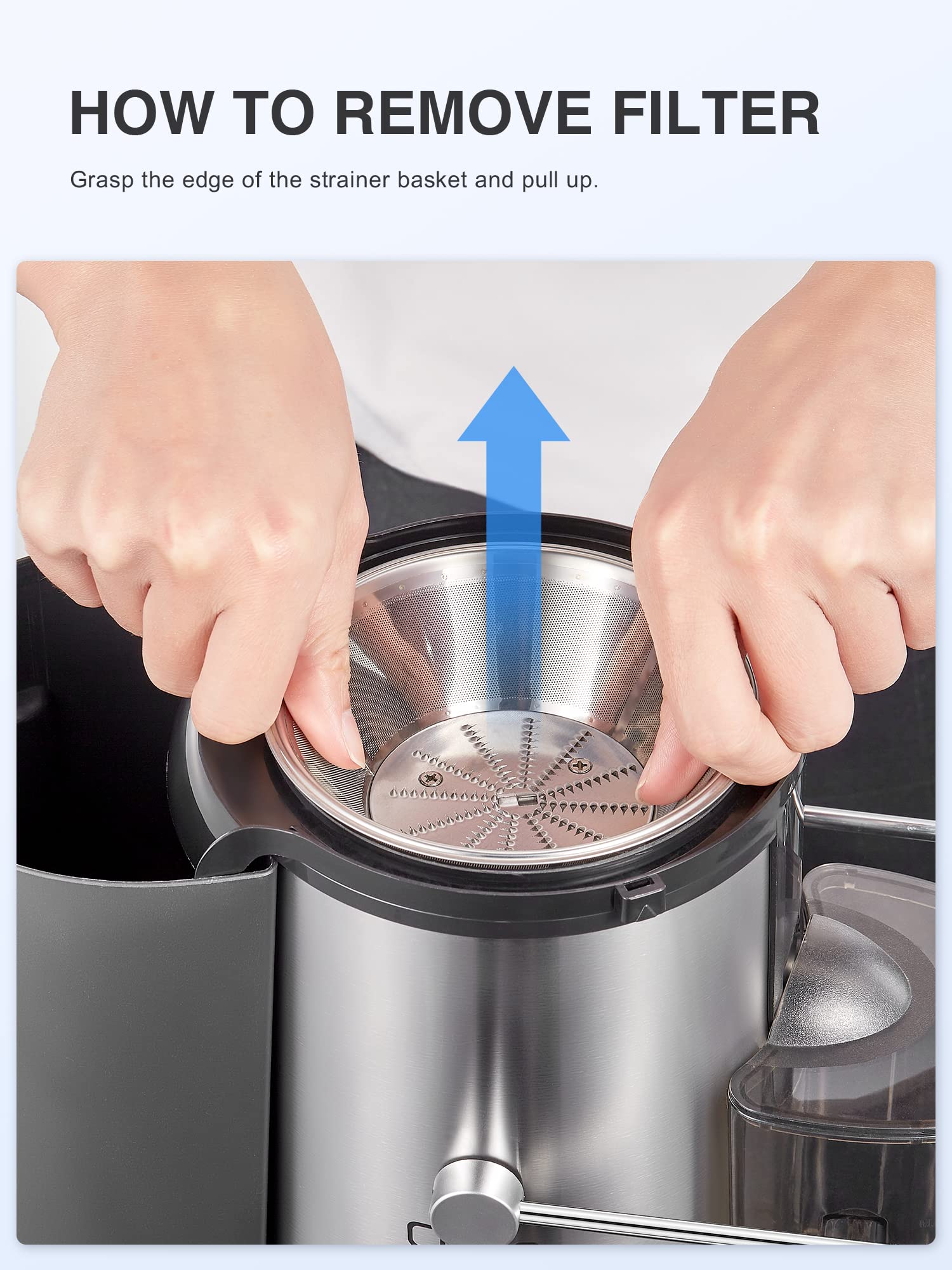 QCen Juicer Machine, 500W Centrifugal Juicer Extractor with Wide Mouth 3” Feed Chute for Fruit Vegetable, Easy to Clean, Stainless Steel, BPA-free (Black)