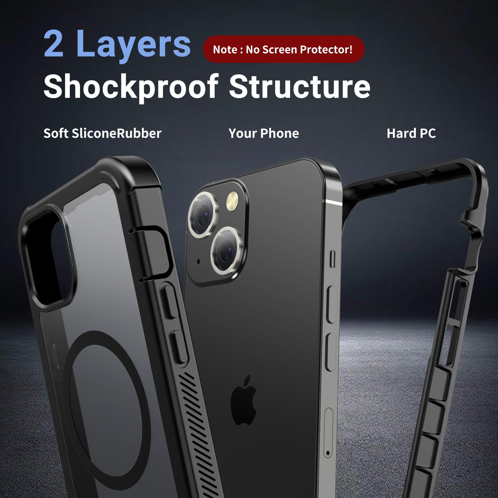 jaroco for iPhone 14 case, with [Compatible with MagSafe][Military Grade Drop Protection][Heavy Duty Protection][Non-Slip][Shockproof] with 2-Layer Durable Bumper Phone Case 6.1''-Black