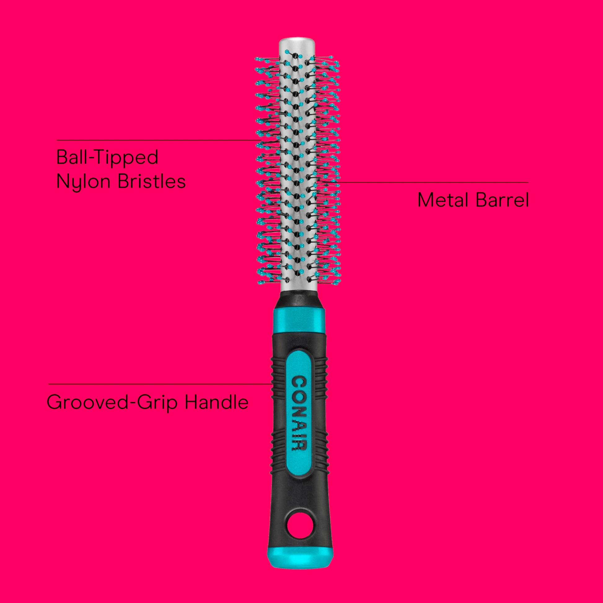 Conair Metal Round Hairbrush - Hair brush for blow out with Metal barrel and Nylon bristles - Adds body and fullness - Perfect for short hair and home hair stylists