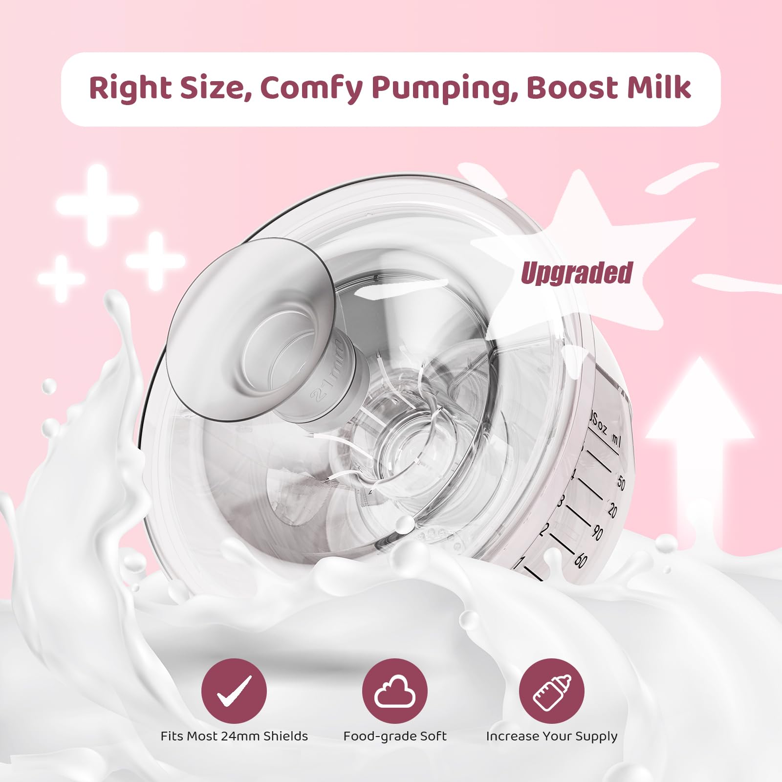 Nursi Luna Flange Sizing Kit 3 in 1 with 10PCS Flange Inserts 13/15/17/19/21mm, Silicone Breast Pump Flanges Insert Kit for 24mm Electric Breast Pump, Pumping Breastfeeding Essentials Kit for New Mom