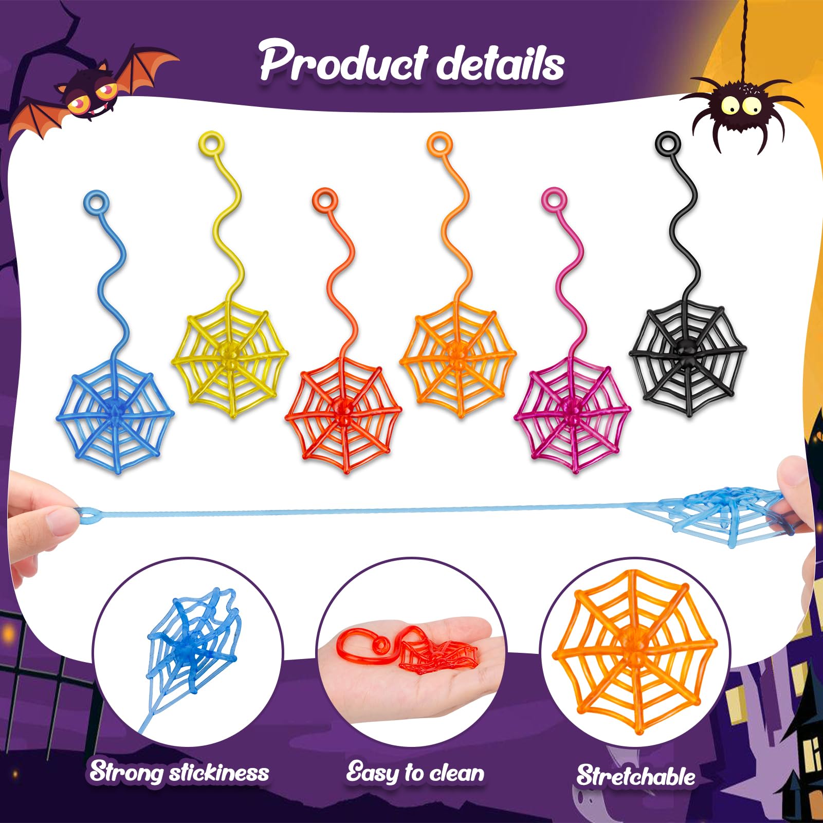 30 Pcs Sticky Spider Web Sticky Hands for Kids Bulk Halloween Party Favors Decorationsr,Spider Webs for Classroom Prizes,Kids' Halloween Goodie Bags Stuffers Pinata Stuffers Small Toys for Boys Girl