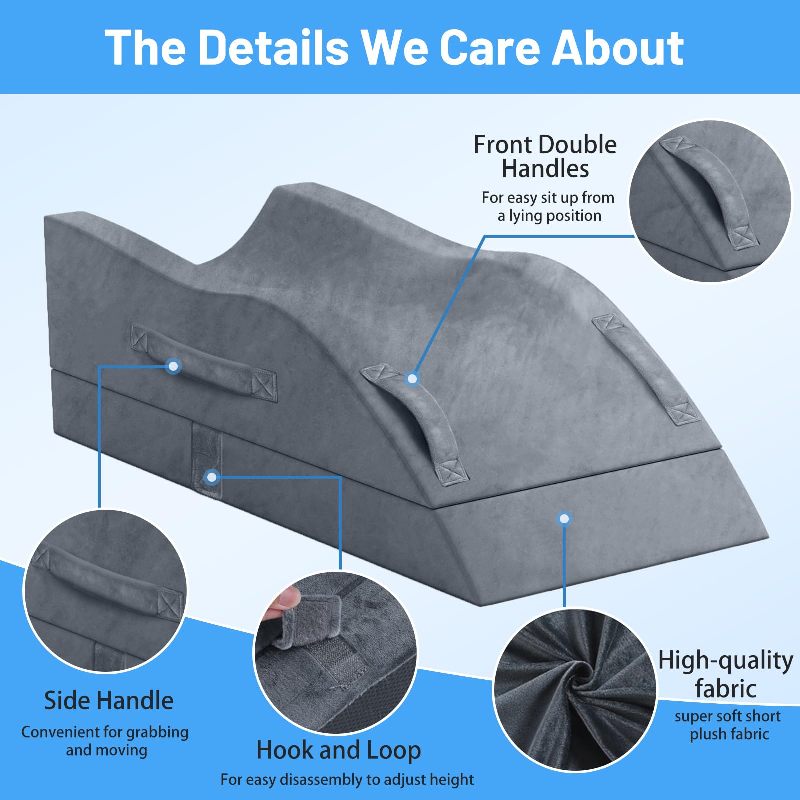 TranquilRelax Leg Elevation Pillows, Wedge Pillow for After Surgery, Memory Foam Leg Support Adjustable, Comfort Care for Back Knee Hip Ankles Pain, Knee Pillow for Sleeping Blood Circulation Grey
