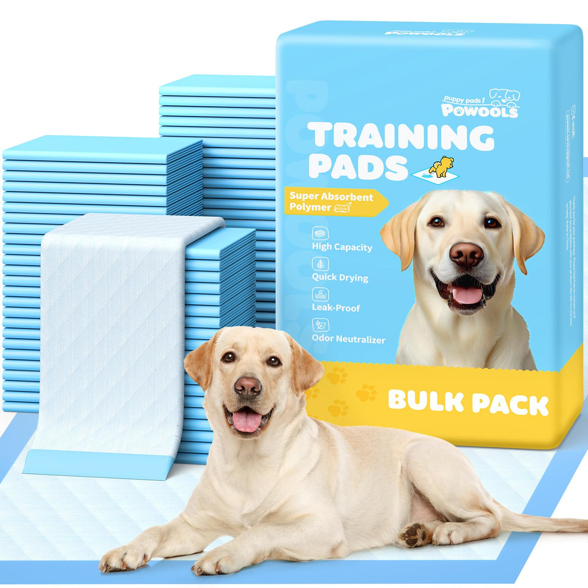 Powools 100-Pack X-Large Puppy Pads - 34'' x 28'' Pee Pads for Dogs Potty Training with Leak-Proof Quick-Dry Design, 6-Layer Wee Wee Pads for Dogs, Blue