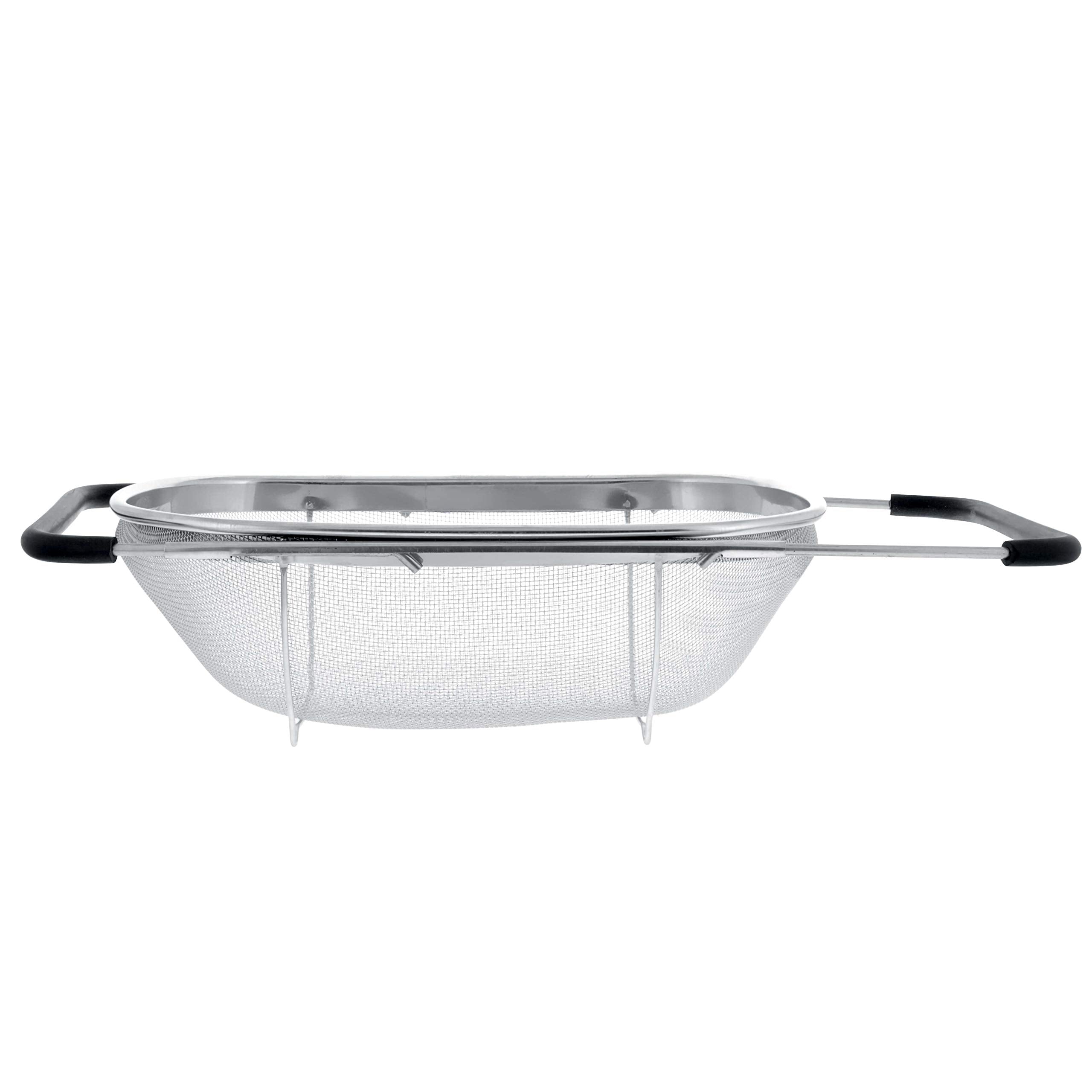 U.S. Kitchen Supply Stainless Steel Colander Strainer - 6-Quart Collapsible Colander with Expandable Rubber Handles - Rectangular Sieve, Fine Mesh Stainless Steel Strainers and Colanders for Kitchen