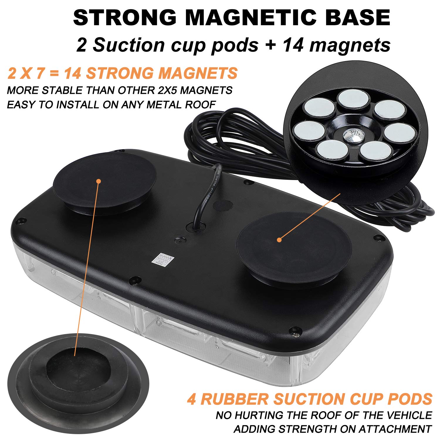 ASPL [Upgraded 5] 48LED Roof Top Strobe Lights, High Visibility Emergency Safety Warning LED Mini Strobe Light bar with Magnetic Base for 12-24V Snow Plow, Trucks, Construction Vehicles (Amber/White)