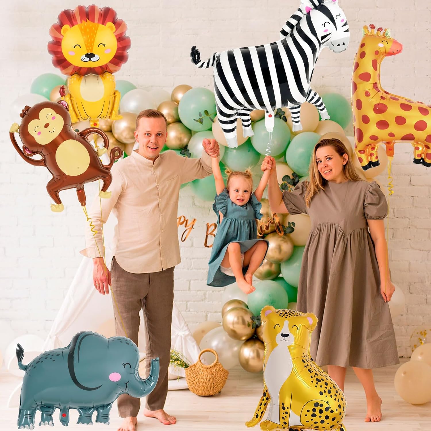 6 Pcs Safari Balloons, Jungle Safari Animals Foil Balloons, Giant Zoo Animal Balloon Zebra Elephant Monkey Lion Giraffe Leopard Shaped Animal Balloon for Zoo Wildlife Theme Birthday Party Decorations