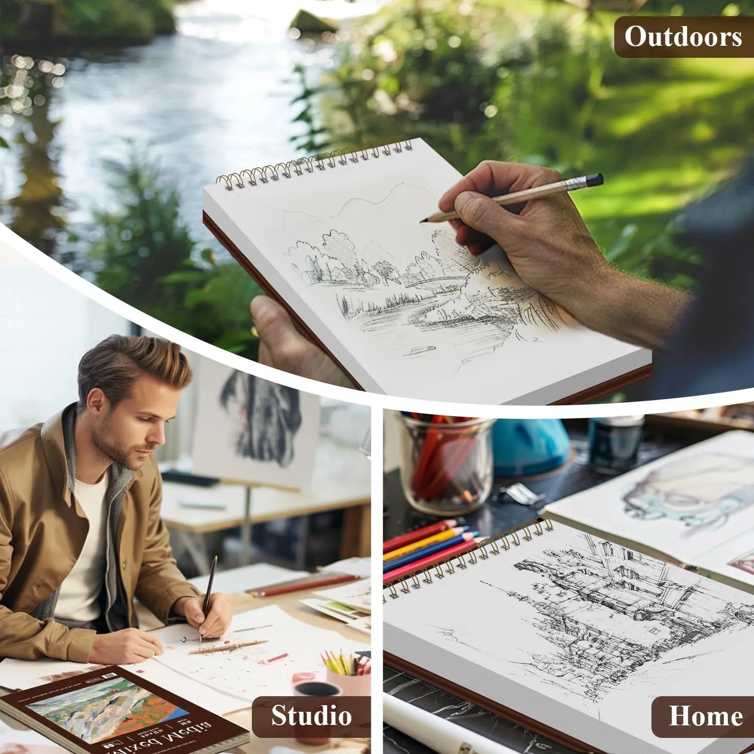 Mixed Media Sketchbook 9" x 12" - Multimedia Sketchbook Hardcover, Spiral Bound, 60 Sheets 98lb/160gsm Mixed Media Paper, Watercolor Sketchbooks for Artist Supplies, Painting, Drawing & Art Supplies.