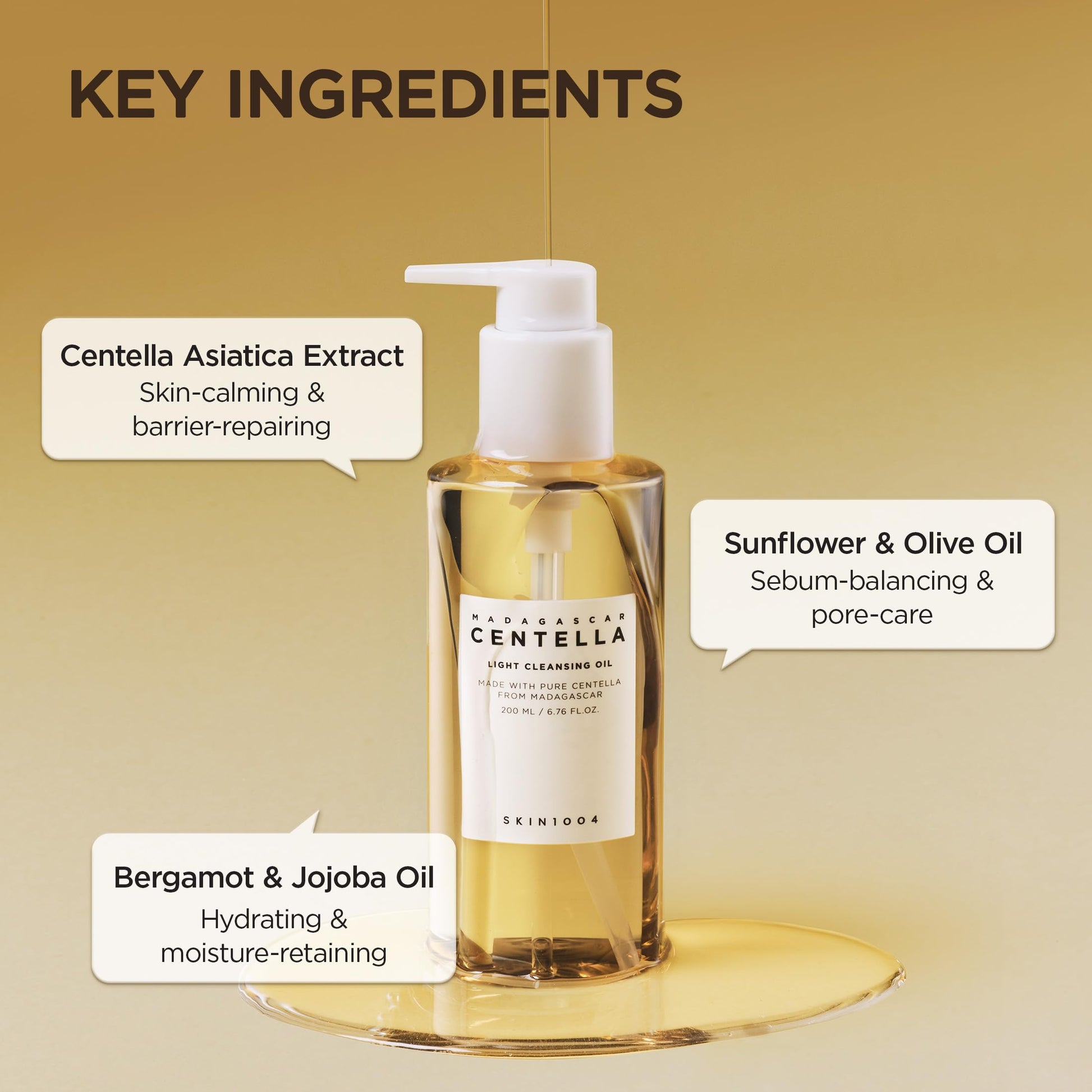 SKIN1004 Madagascar Centella Light Cleansing Oil 6.76 fl.oz, 200ml | Gentle Oil Cleanser for Face, Korean Facial Cleanser, Double Cleansing