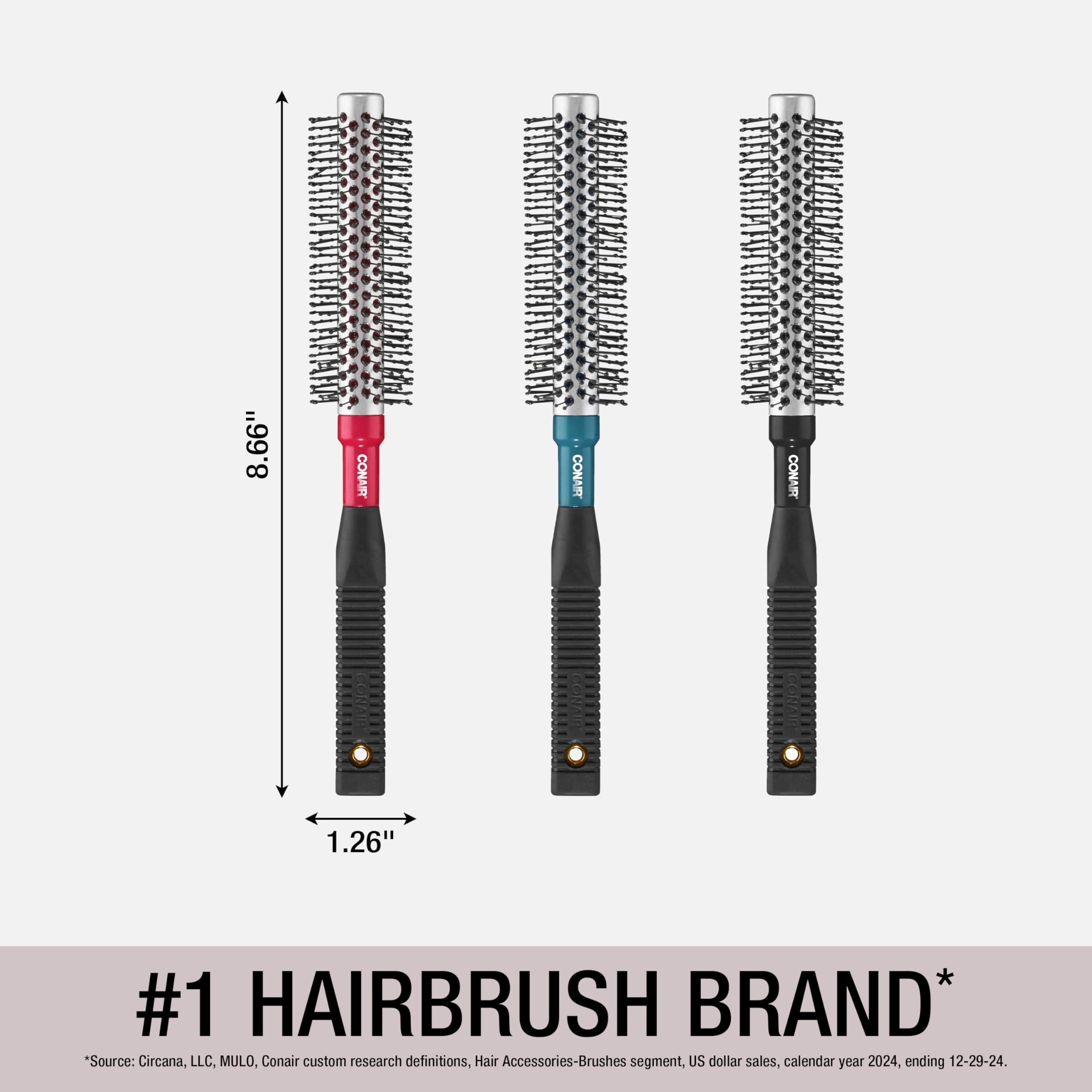 Conair Style & Volumize Metal Round hair brush - Blow Drying brush - Hairbrush for Short Hair Length - Color at random -1 Count