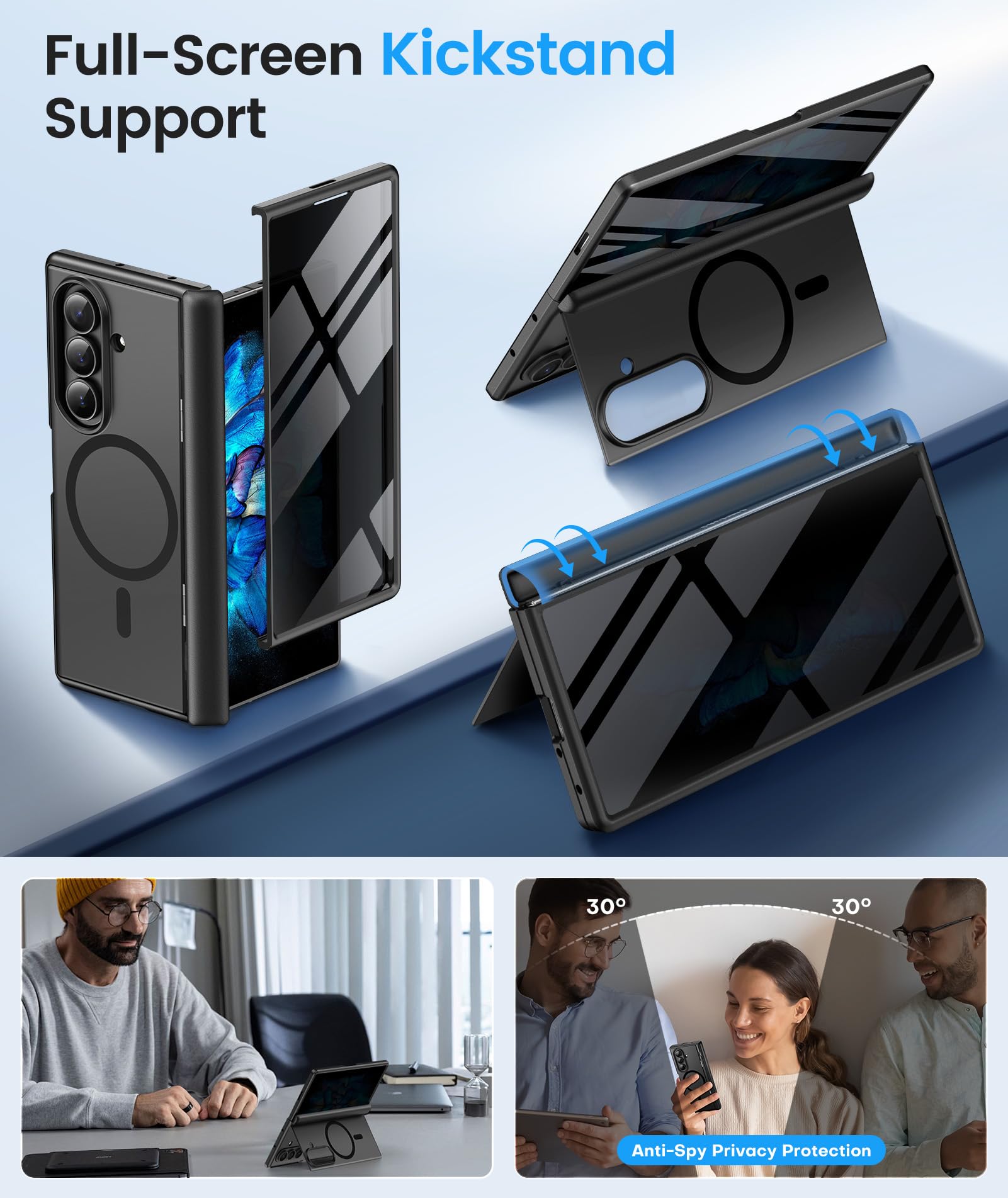 BERFY for Samsung Galaxy Z Fold 7 Case with Privacy Screen Protector, [Compatible with MagSafe][Anti Spy] Built-in Hidden Kickstand, Full-Body Shockproof Slim Phone Case for Z Fold 7, Black
