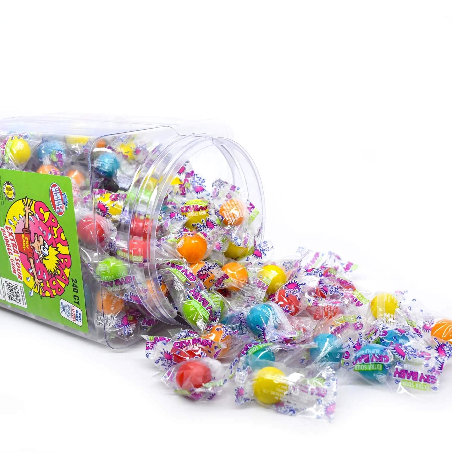 Dubble Bubble Cry Baby Extra Sour Bubble Gum - 240 Count Resealable Jar of Individually Wrapped Gumballs – Peanut Free, Gluten Free – 5 Flavors, 38 Oz (Pack of 1)