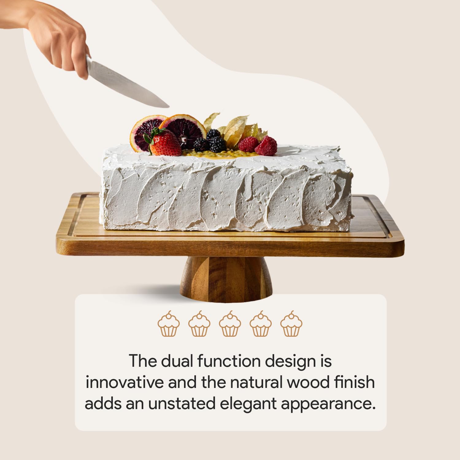 HOMESPHERE Acacia Wood Cake Stand with Lid - Rectangular Cake Holder, 2-in-1 Dessert Table Display Set & Charcuterie Board for Cheese, Chips, Fruit Platter, Large Acrylic Cake Dome Cover, No Glass