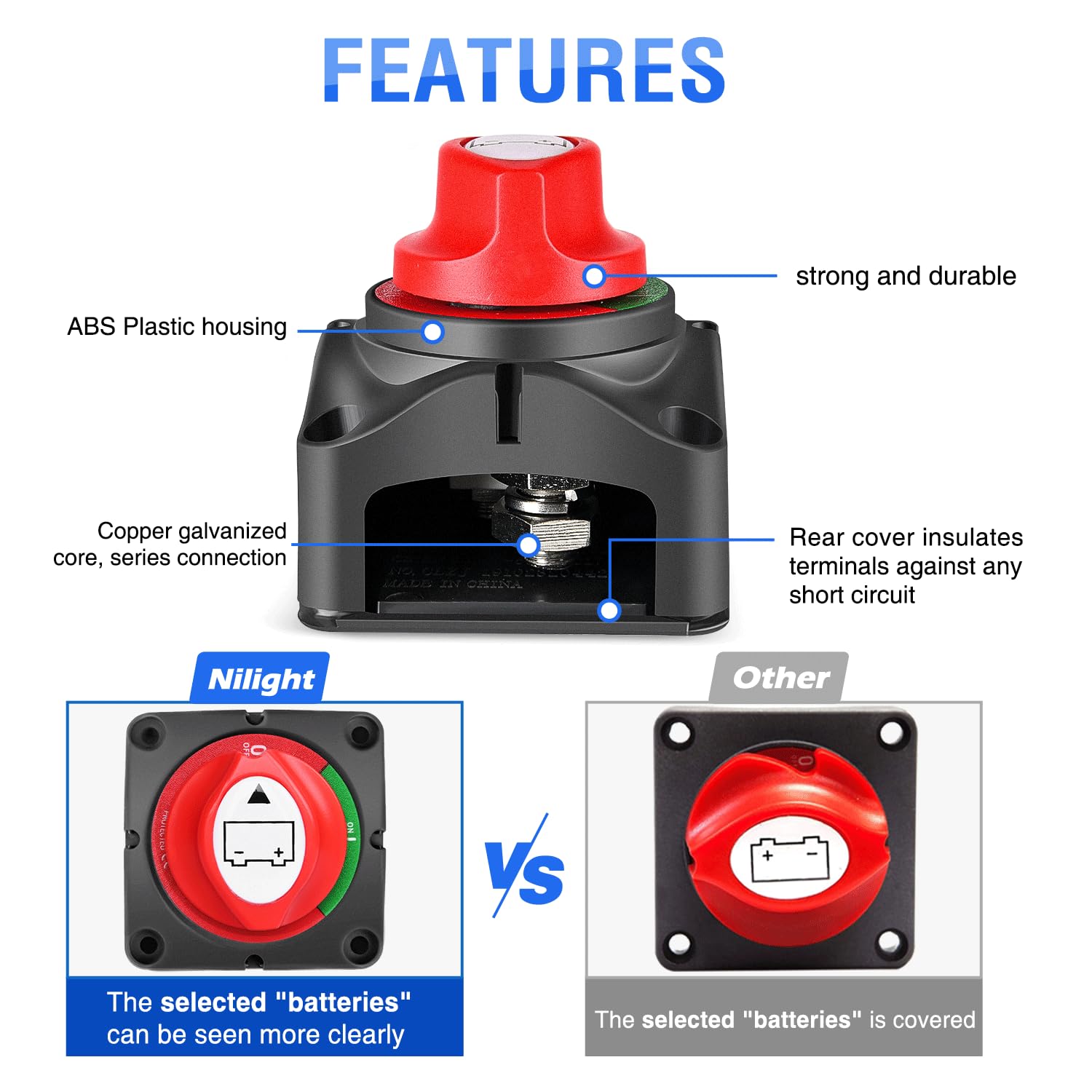 Nilight - 90015A Battery Switch 12-48V Waterproof Heavy Duty Battery Power Cut Master Switch Disconnect Isolator for Car Vehicle RV and Marine Boat (On/Off),2 Years Warranty