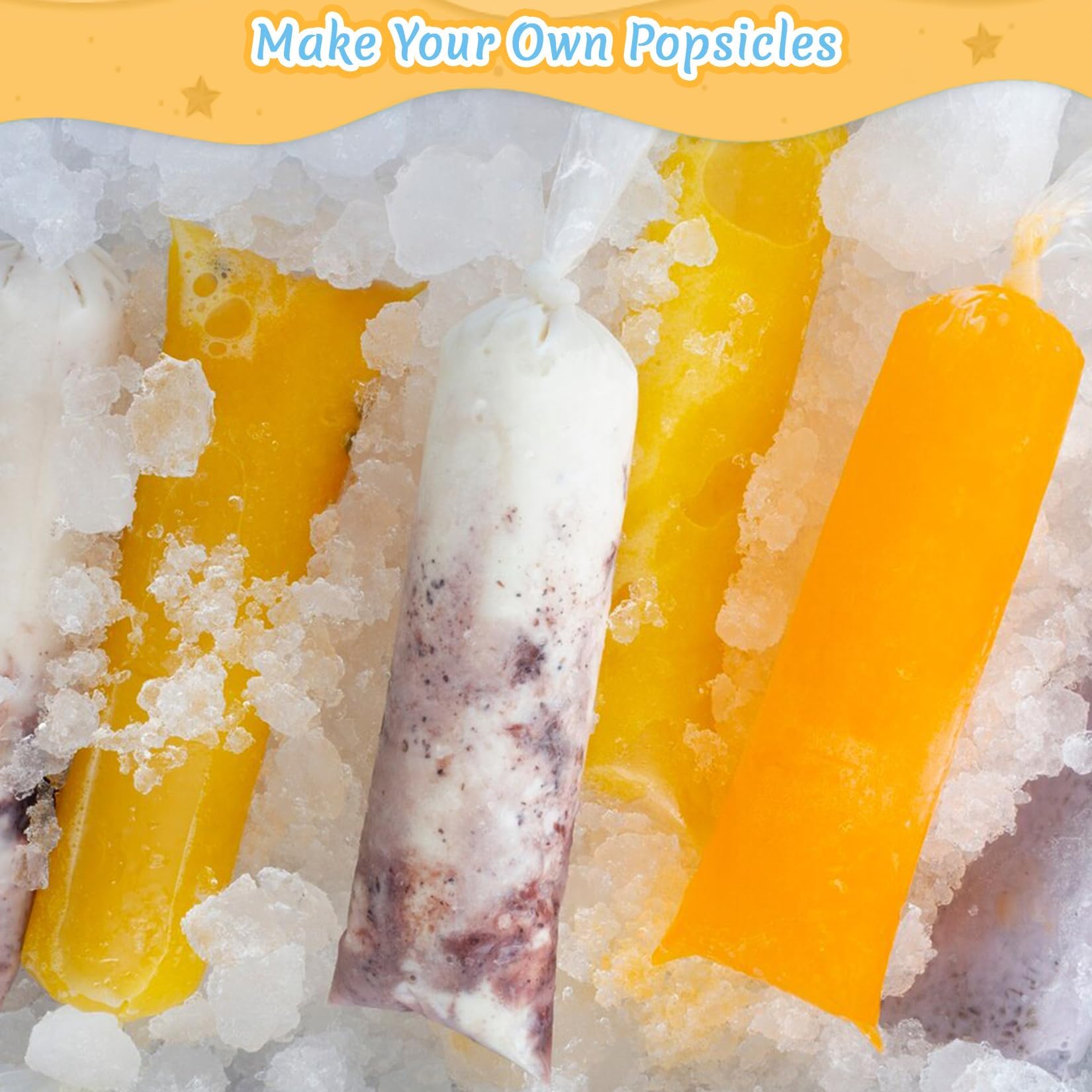 MAQIHAN 100 Ice Candy Plastic Bags - 4x12 Bolsas para bolis de hielo mexicanos Freeze Icepop Bags Popsicle Mold bolsas para helados caseros Popsicle Wrappers Yogurt Ice Cream Smoothie Mold Bag