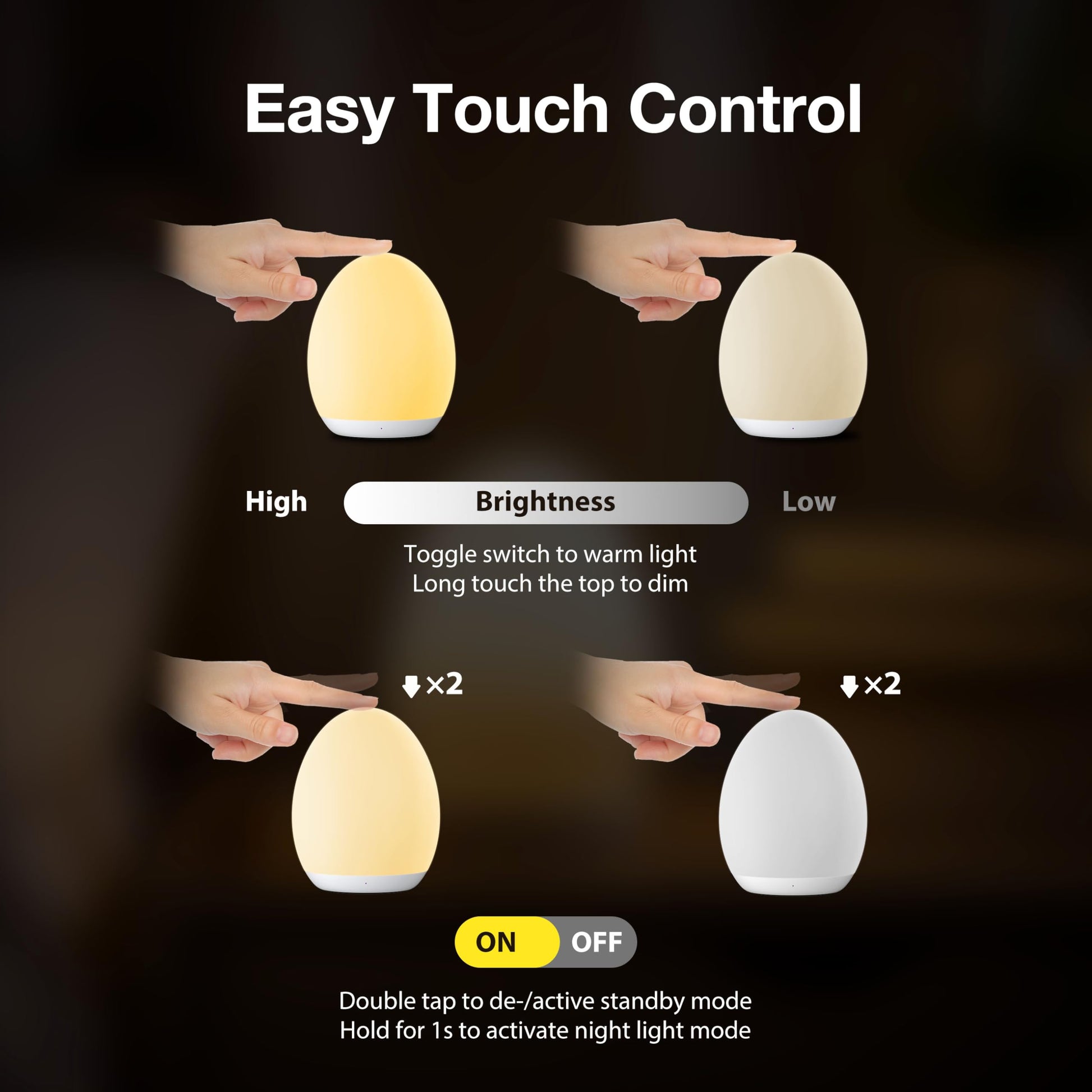 JolyWell Night Light for Kids, Baby Egg Light with 7 Colors Changing Mode & Stepless Dimming, Nursery Night Lamp BPA Free,Rechargeable Egg Night Light for Breastfeeding 1h Timer & Touch Control