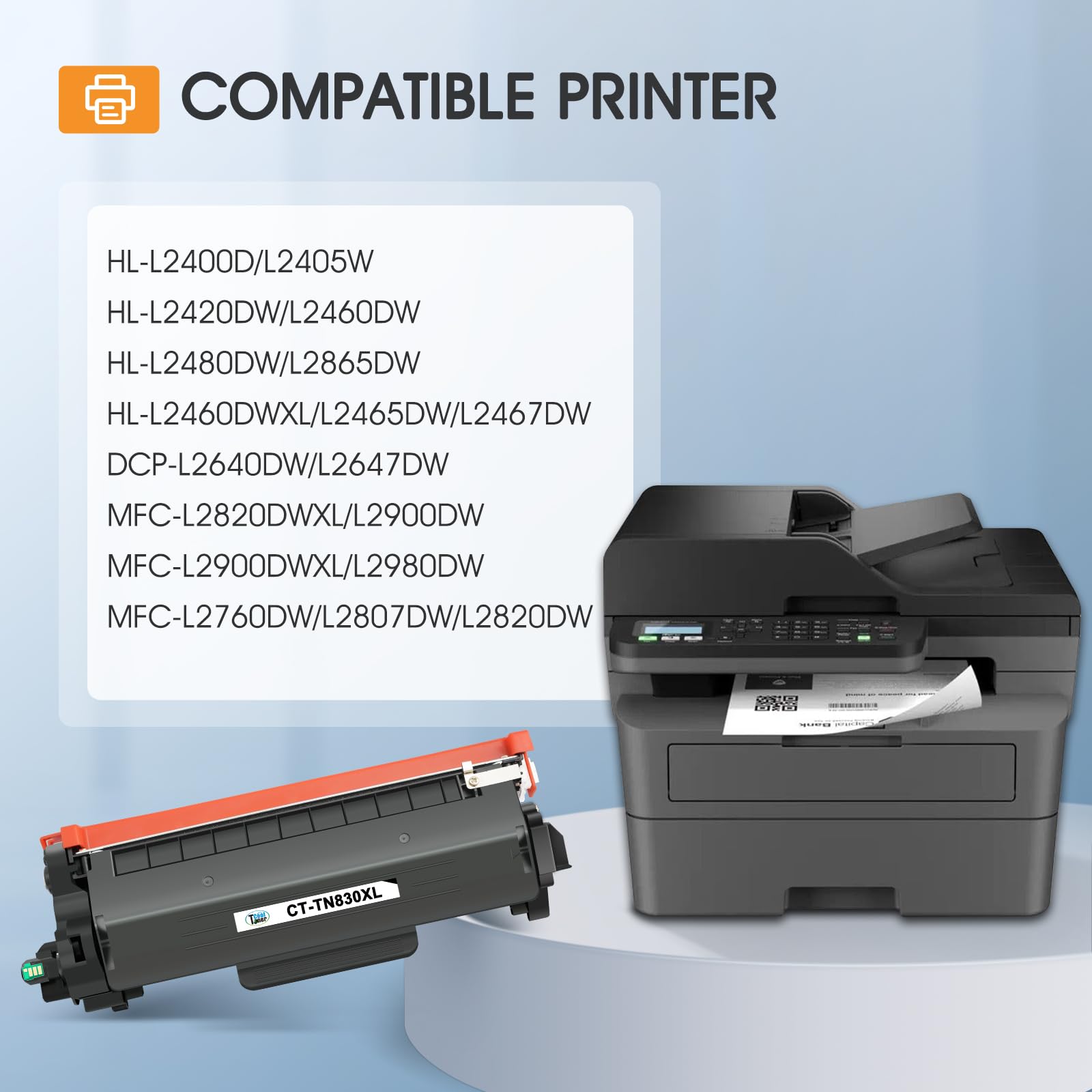 TN830XL TN830 830XL Toner for Brother Printer HL-L2460DW DCP-L2640DW Replacement for Brother TN830 XL/V/R TN 830 XL TN-830XL Cartridge MFC-L2820DW HL-L2405W HL-L2400D Printer High Yield 2 Pack Black