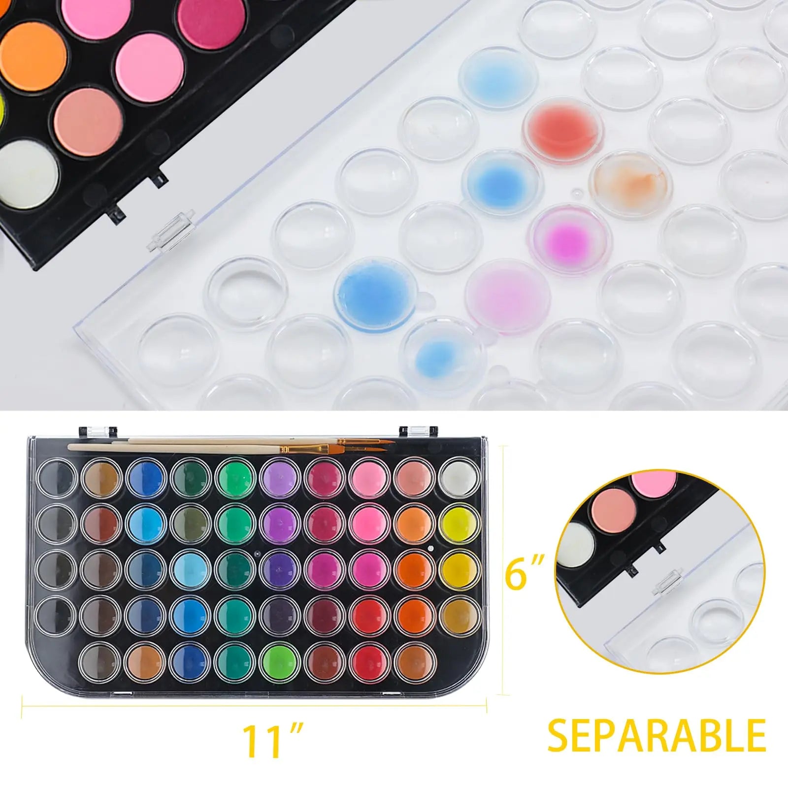 Artecho 48 Colors Watercolor Cake Set with 3 Brushes, Washable, Travel Design, Perfect for Card Making, Illustrations, Painting, Calligraphy