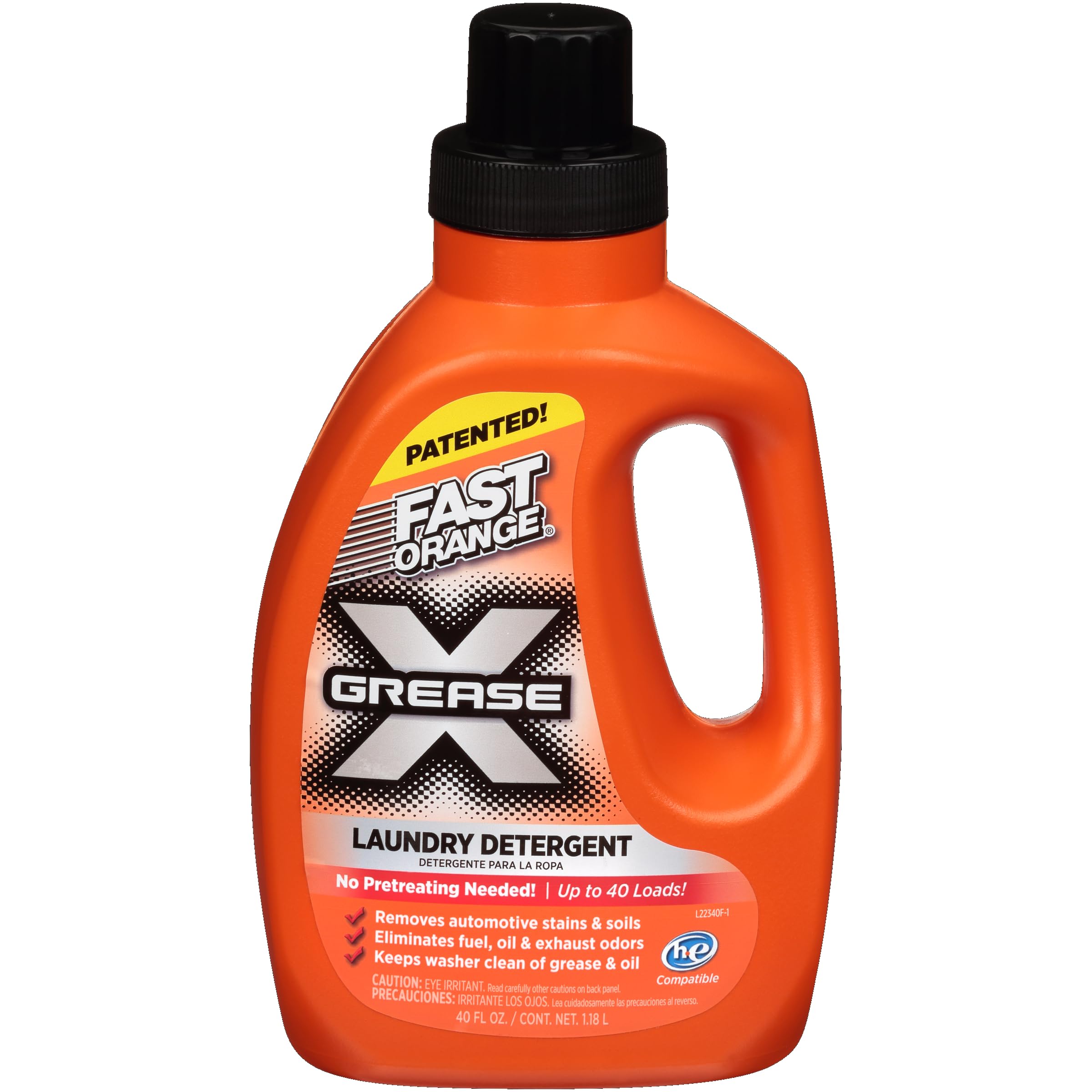Fast Orange 22340 Fast Orange Grease X Flüssiges Wäschewaschmittel für Mechaniker, 40 fl. oz. Flecken-, Schmutz- und Geruchsentferner für Kleidung, Hochleistungsformel & Entfetter zur Tiefenreinigung von Sportbekleidung