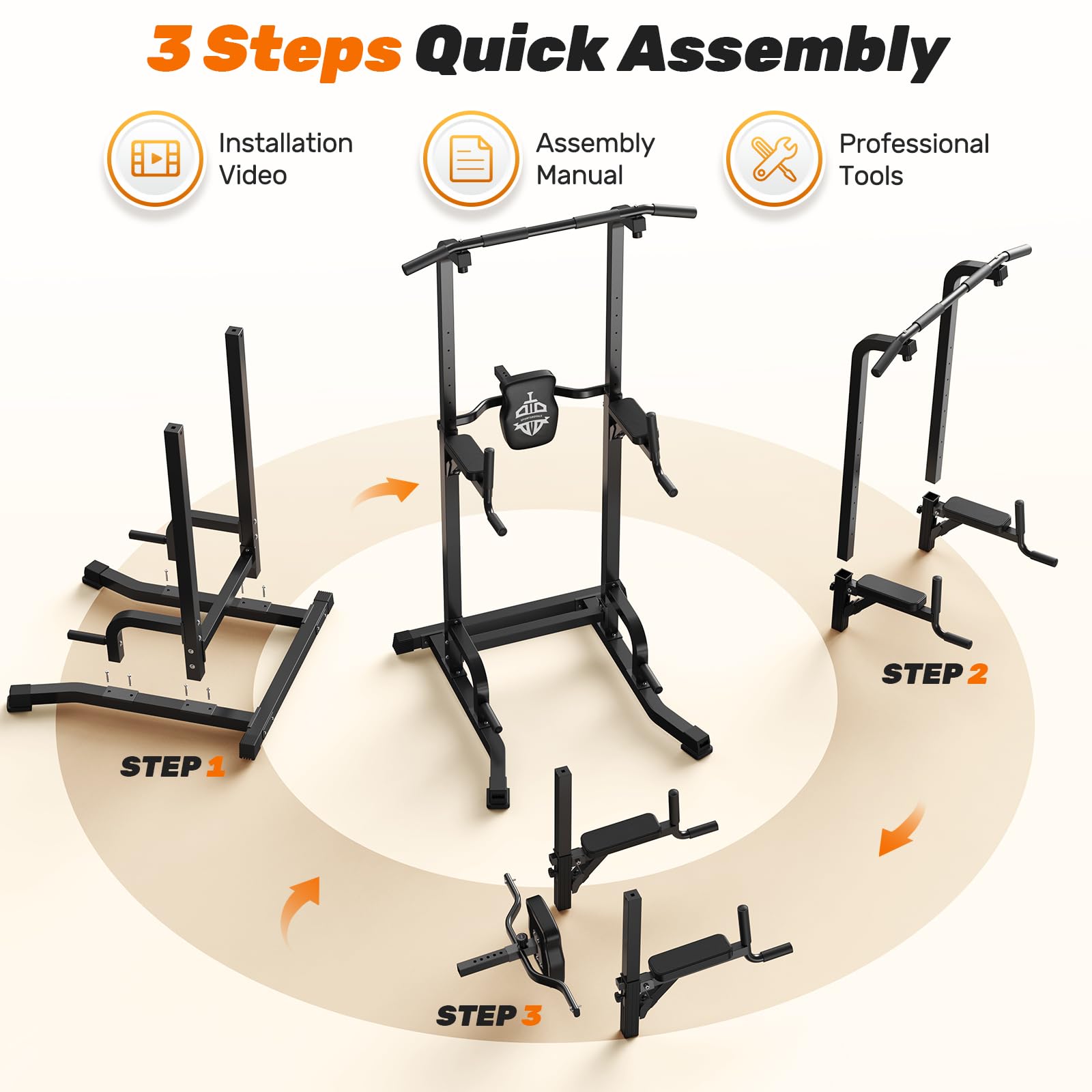 Sportsroyals Pull up Bar, Multi-Function Power Tower Dip Station with Upgraded Adjustable Foot Cover Equipment for Home Gym,360LBS