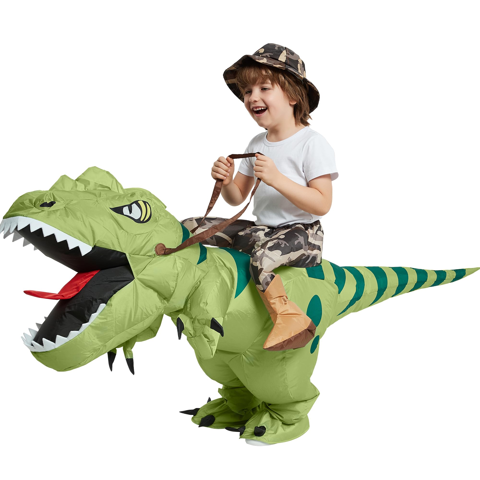 One Casa Inflatable Dinosaur Costume Riding T Rex Air Blow up Funny Fancy Dress Party Halloween Costume for Kids 4-6 Yrs
