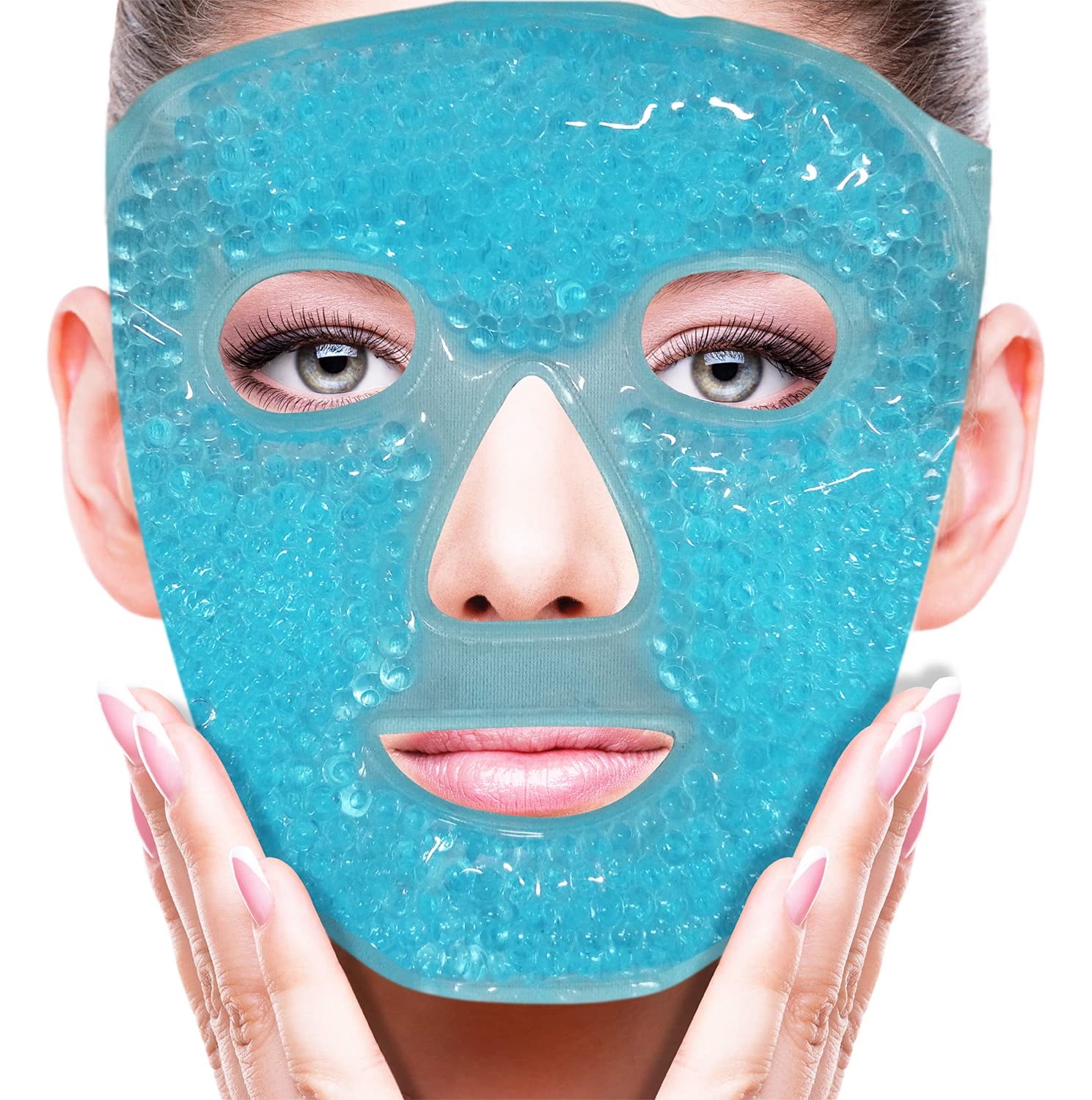 ZNCUETD Cold Face Eye Mask Ice Pack Reduce Facial Puff, Dark Circles, Gel Beads Hot Heat Cold Compress Pack, Face SPA for Woman Sleeping, Pressure, Headaches, Skin Care, Post Laser Care[Blue]